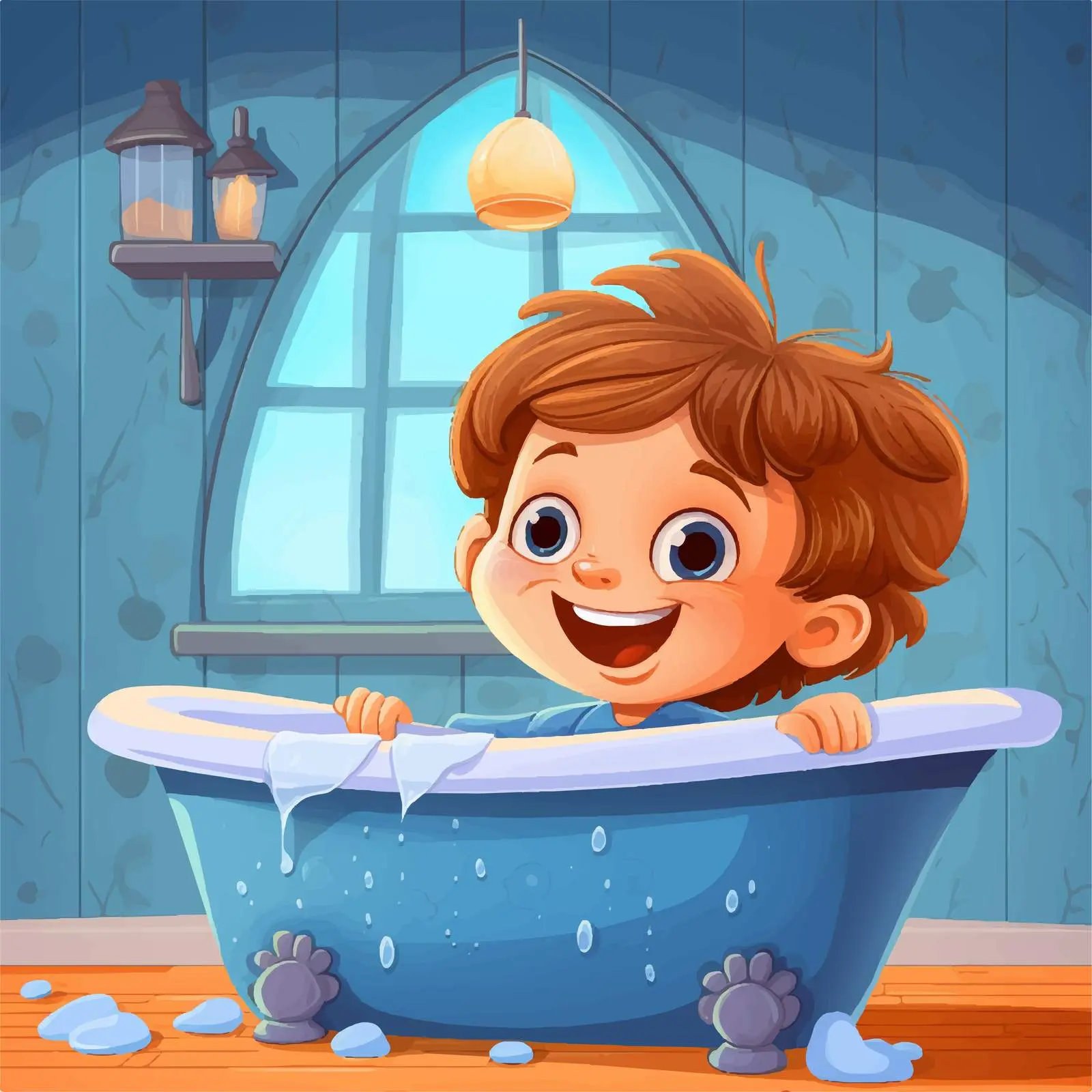 Cute Cartoon Child in Bathroom Illustration — free download from Dotvec