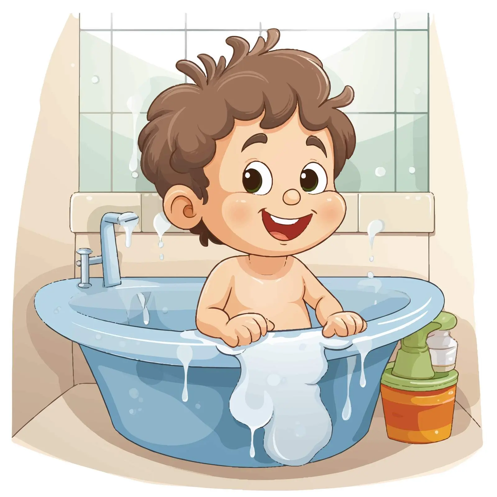 Cartoon Child in Bathroom Vector Illustration – free bathroom decor image from Dotvec