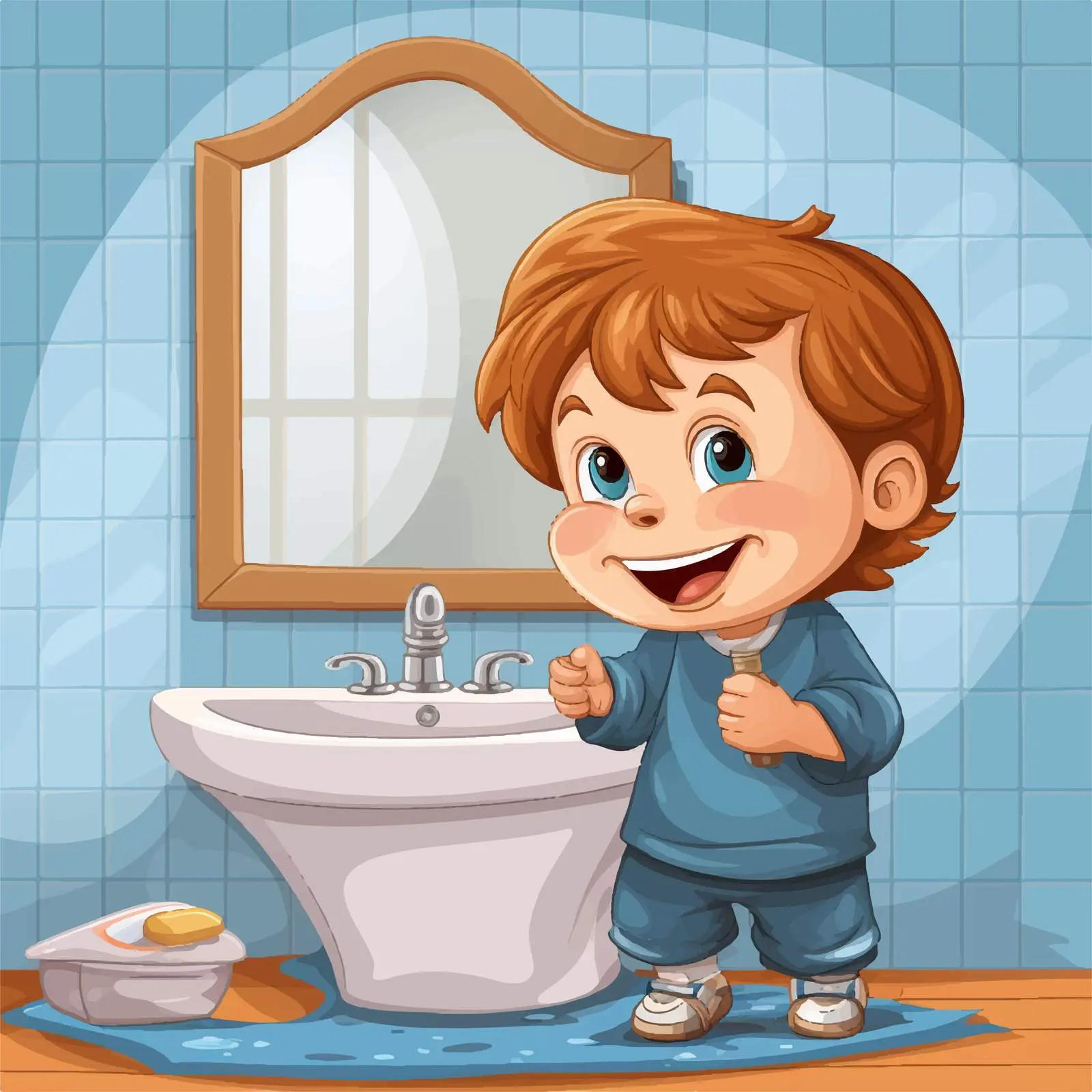 Playful Child in Bathroom Vector Illustration — free download from Dotvec