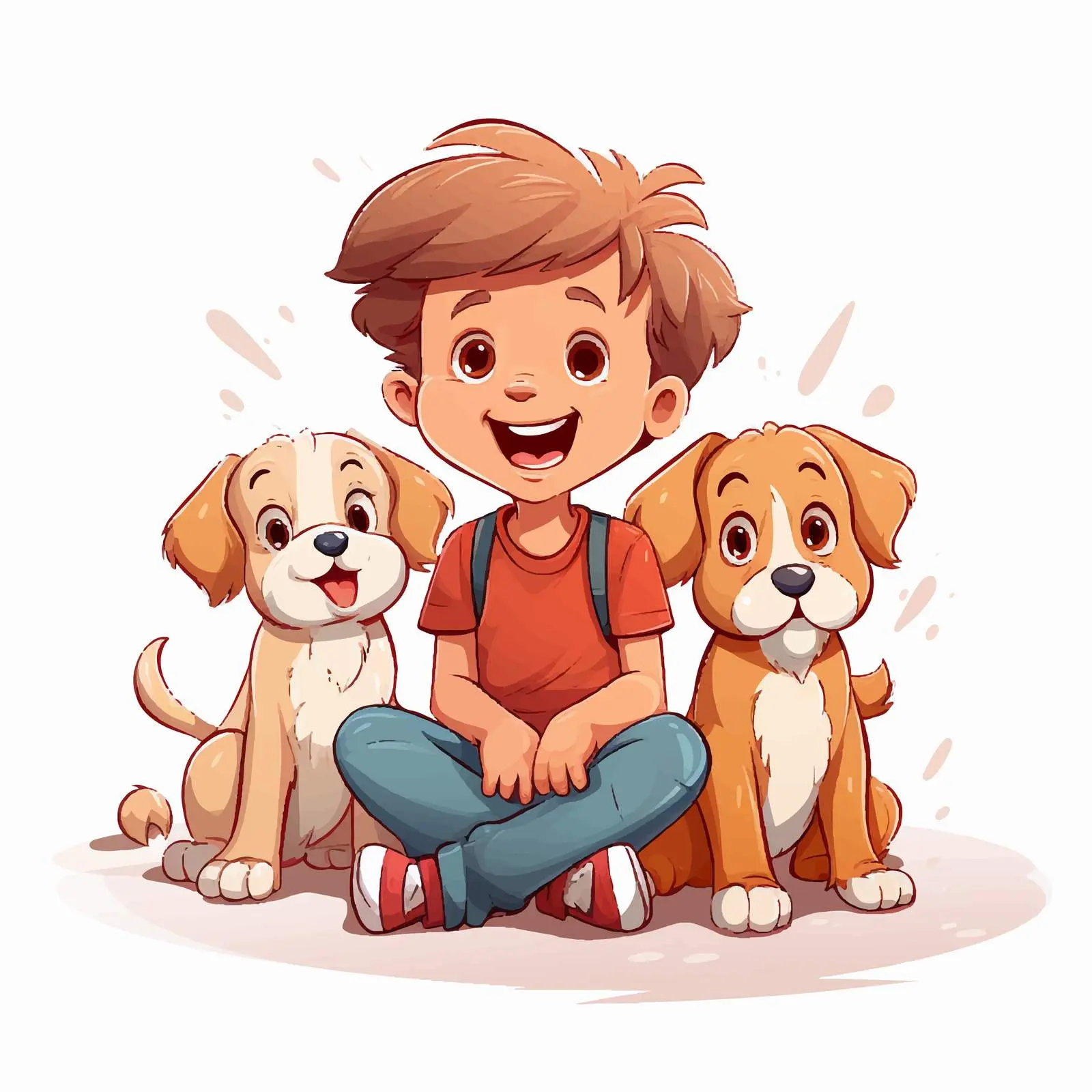 Child Sitting with Happy Dogs Vector Illustration — free download from Dotvec