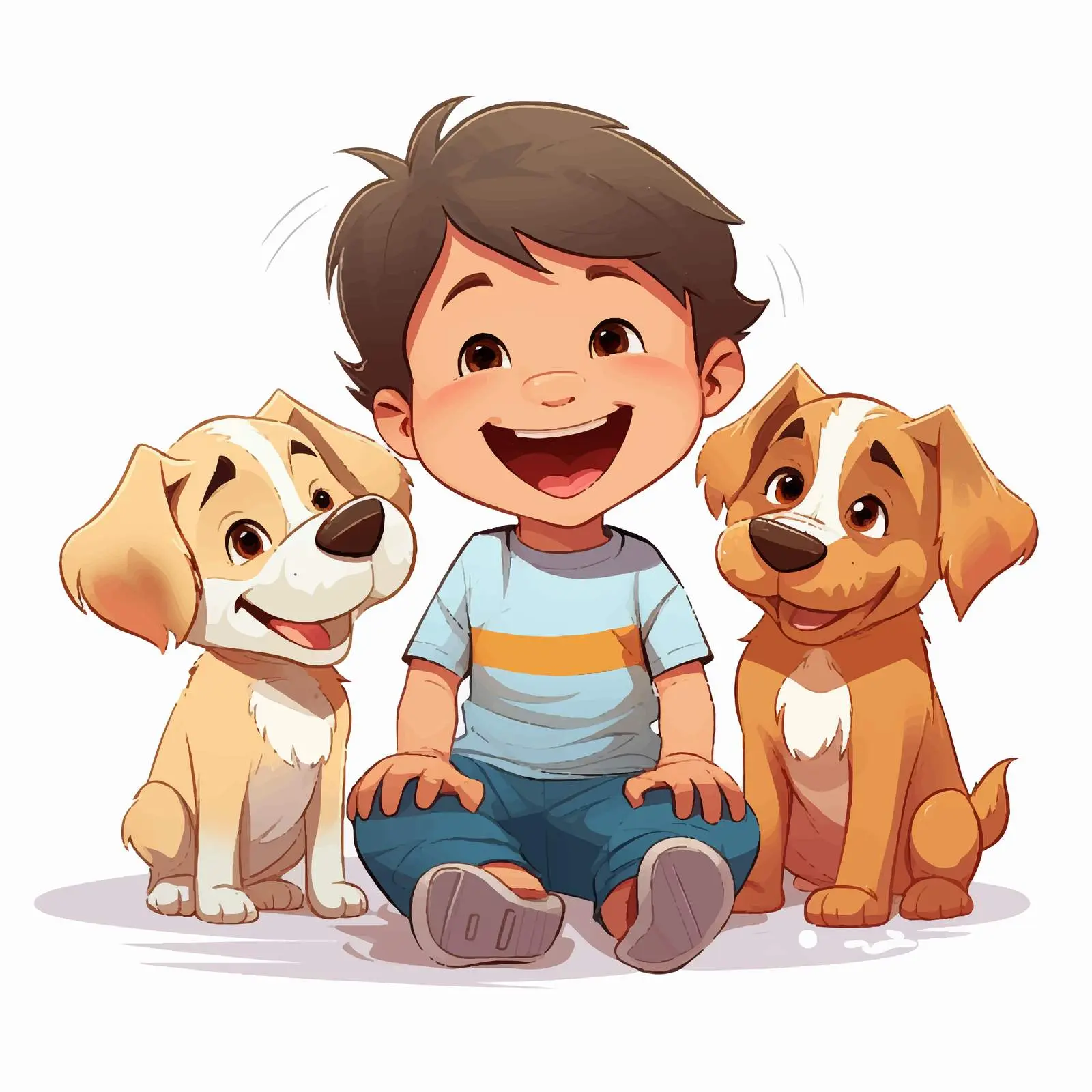 Child with Three Happy Dogs Cartoon Vector — free download from Dotvec
