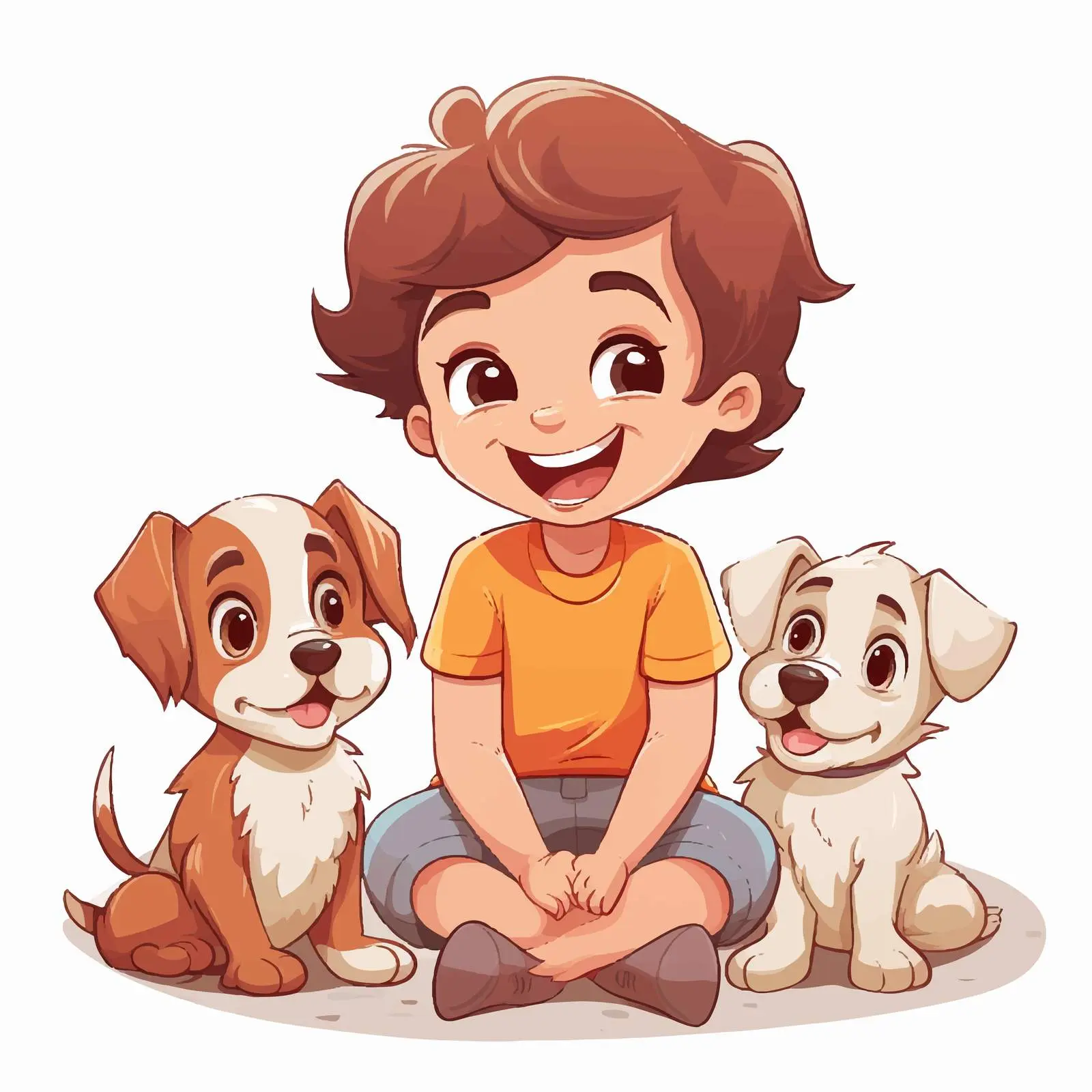 Child Sitting with Three Happy Dogs Vector — free download from Dotvec