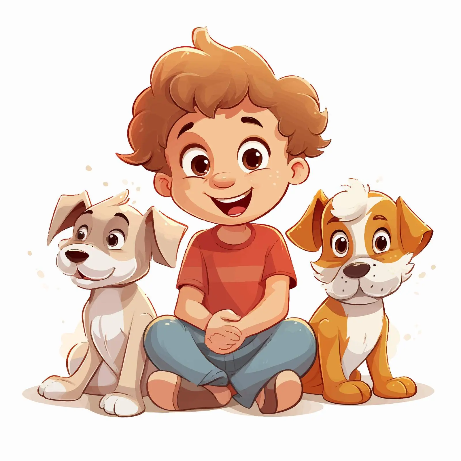 Child Sitting with Three Happy Dogs Vector — free download from Dotvec