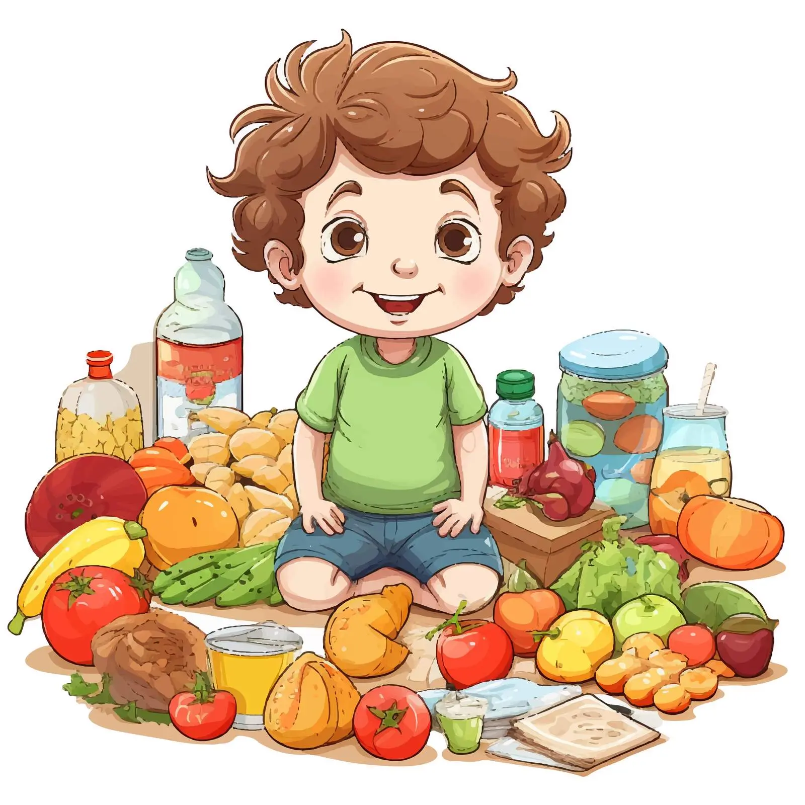 Child Surrounded by Nutritional Food Items Vector — free download from Dotvec