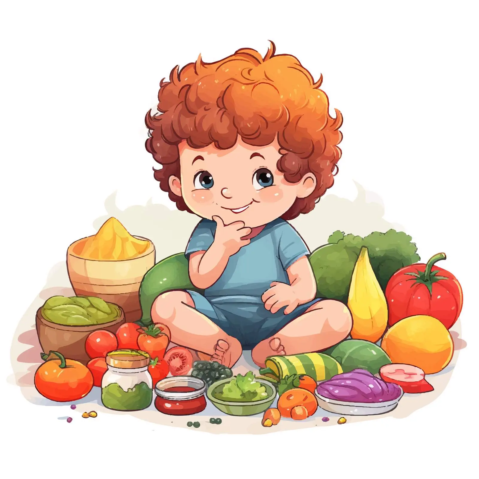 Child Surrounded by Healthy Food Items – free food diversity image from Dotvec