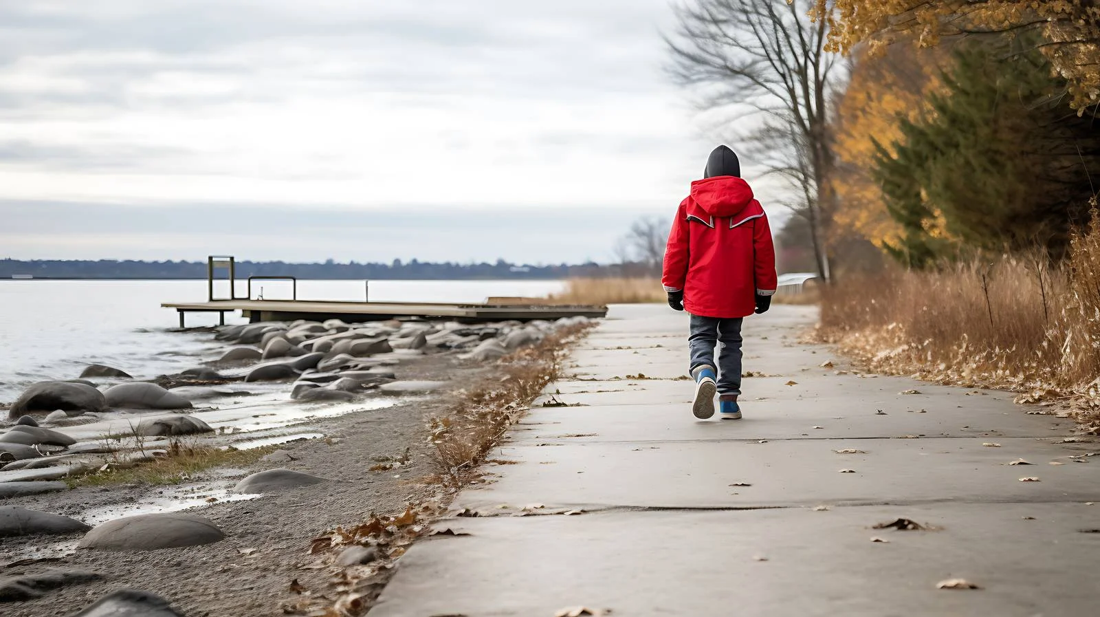 Young Child Strolling by Lake Huron Trail — free download from Dotvec