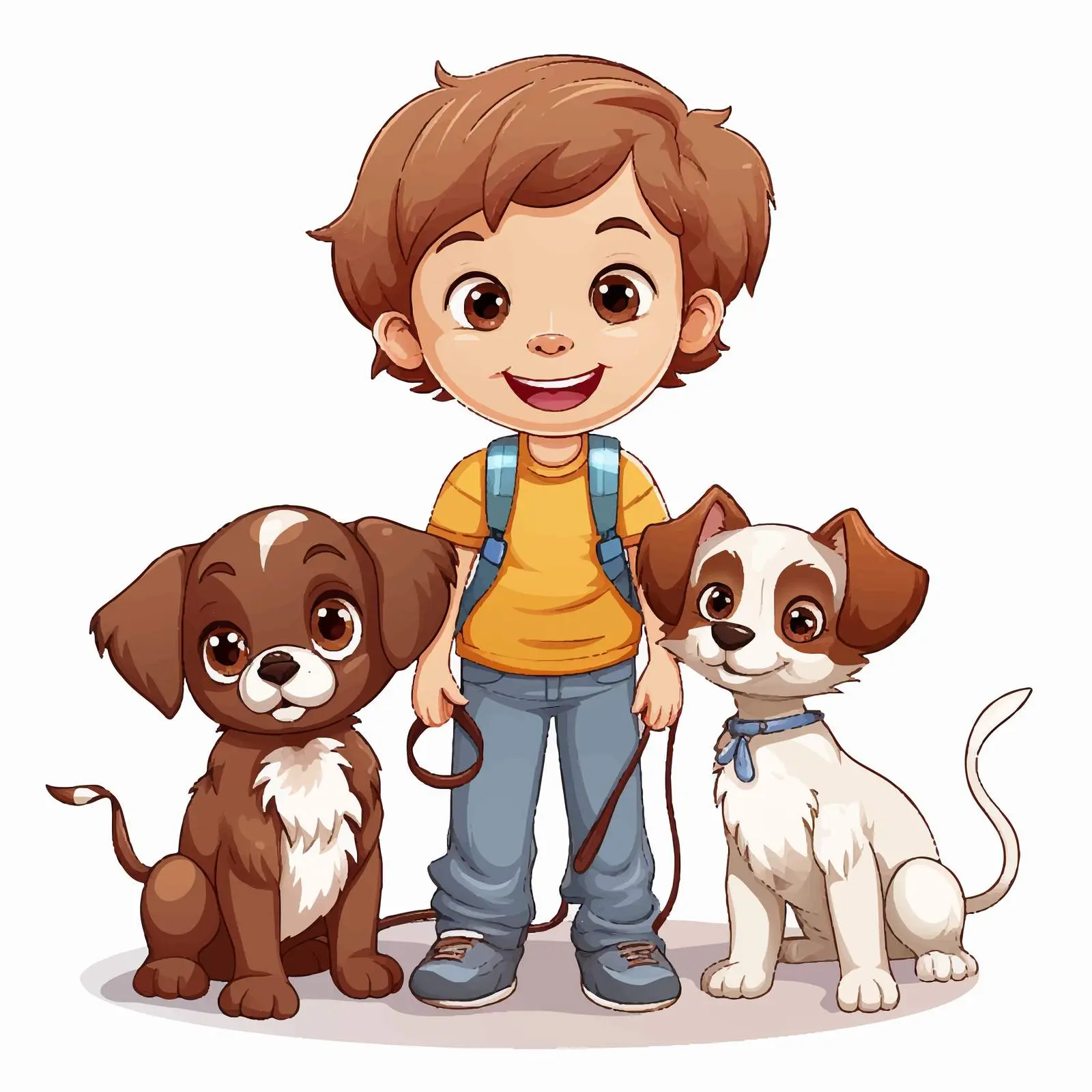 Child With Two Dogs and a Cat Cartoon Vector — free download from Dotvec