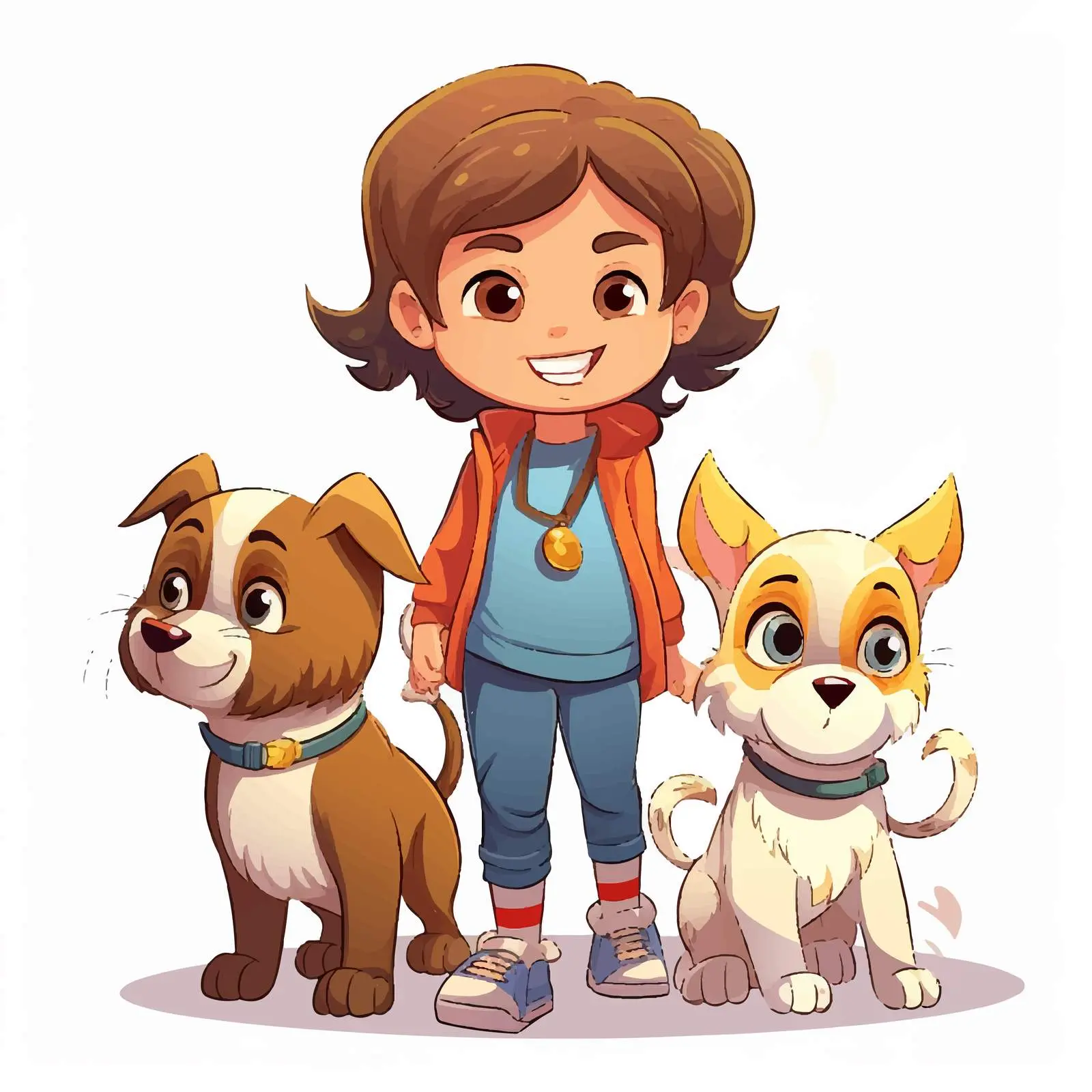 Child with Two Dogs and a Cat Cartoon — free download from Dotvec