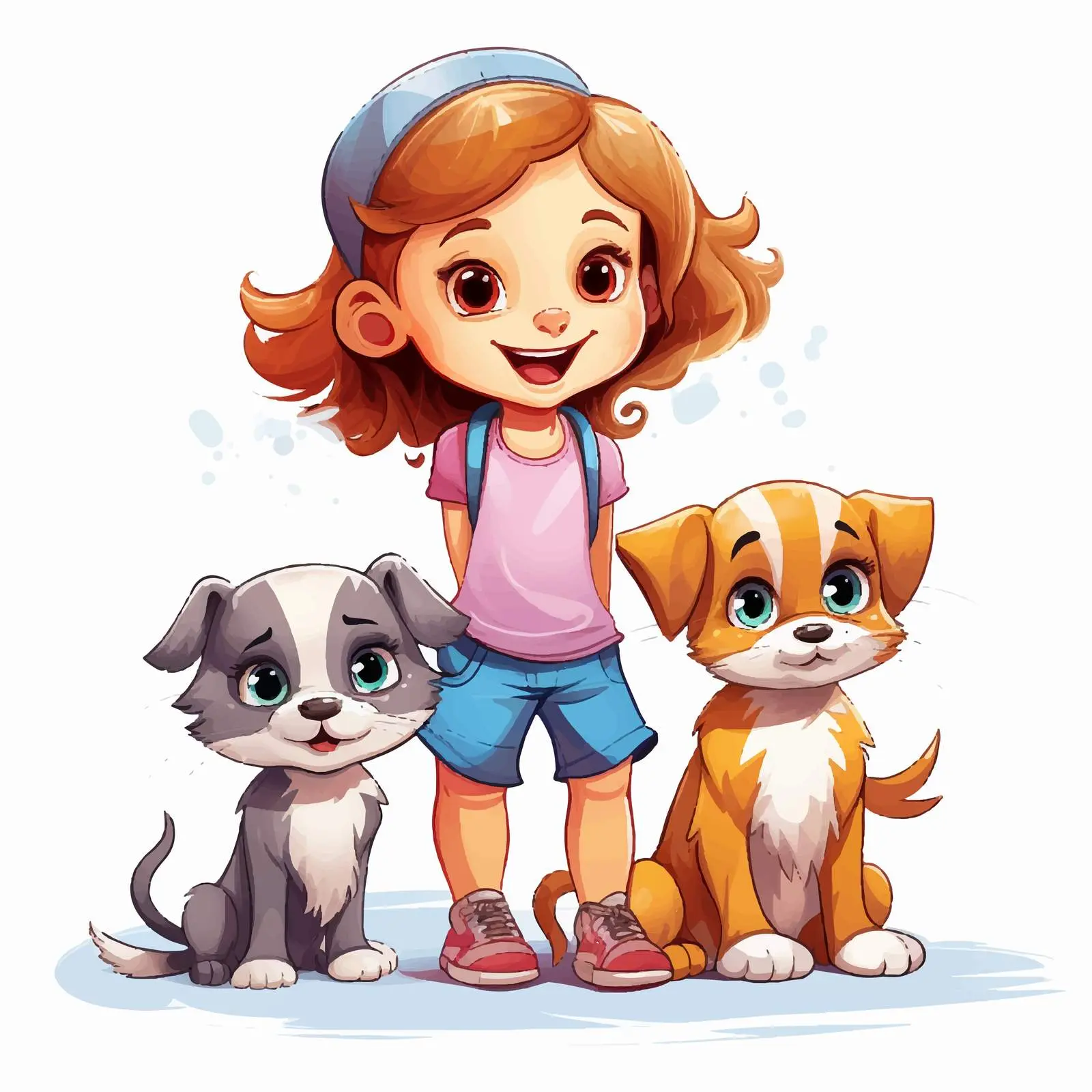 Child Playing with Two Dogs and a Cat — free download from Dotvec
