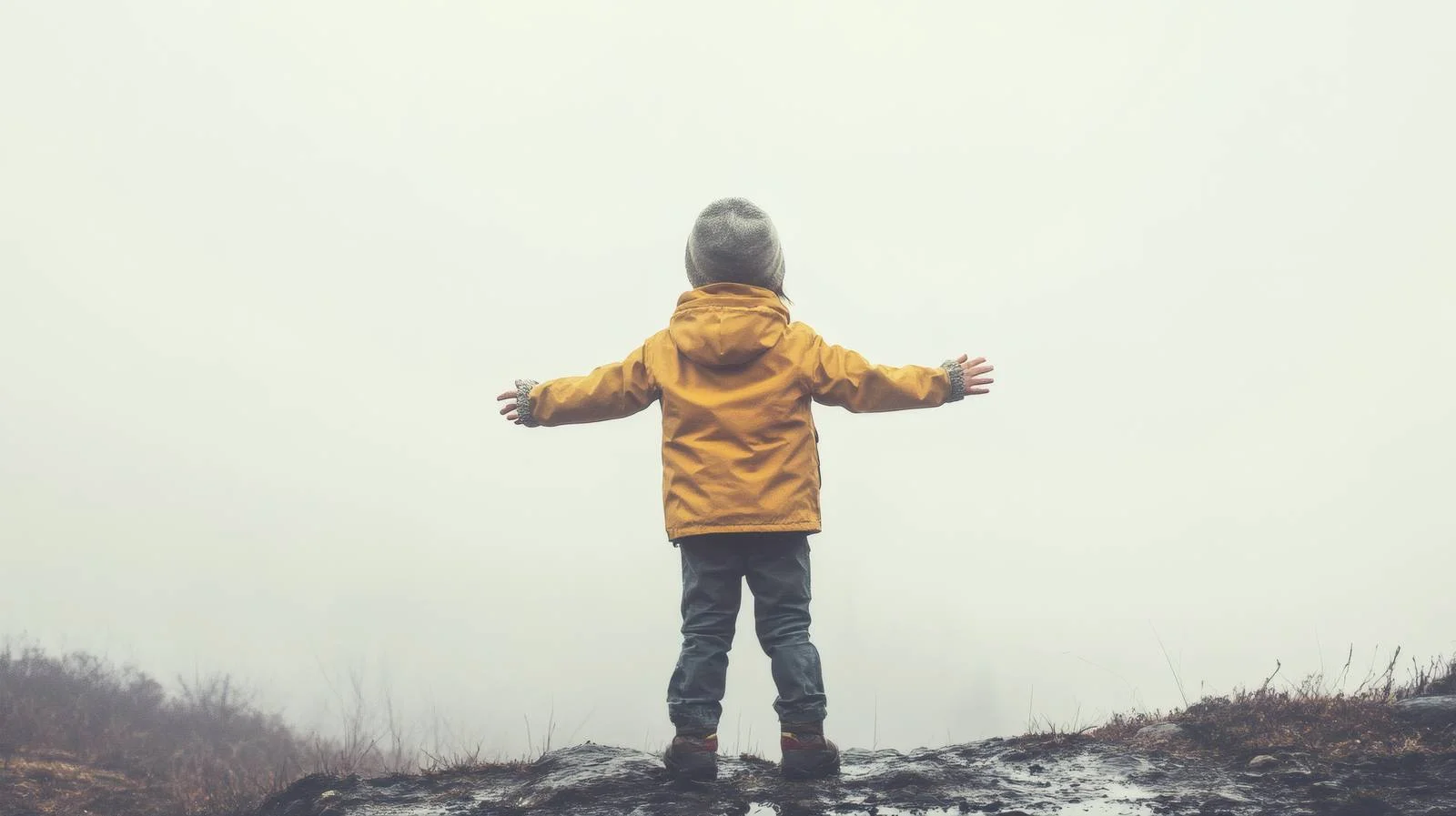 Serene Child in Fog on White Background — free download from Dotvec