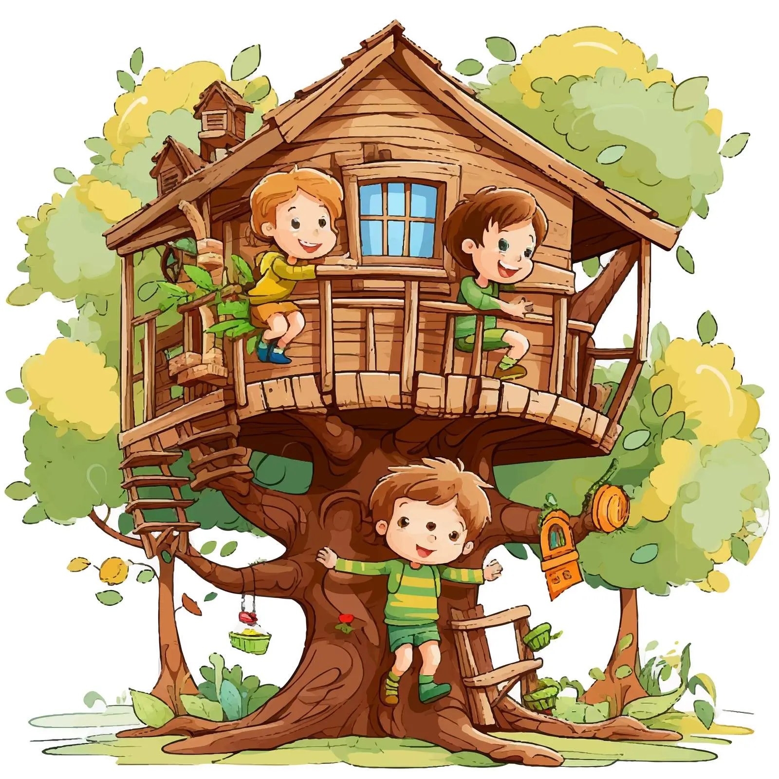 Children Playing in Treehouse Illustration — free download from Dotvec