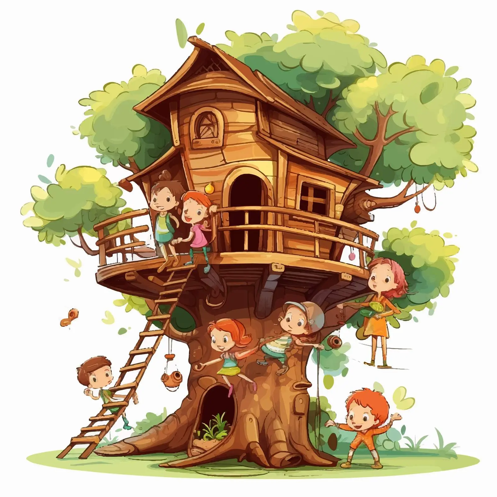 Children Playing in Treehouse Illustration — free download from Dotvec