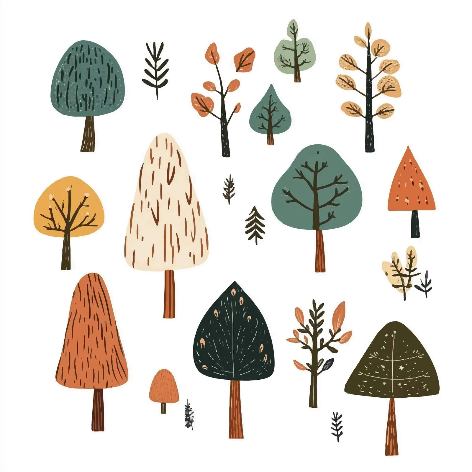 Childish Scandinavian Forest Trees Doodle Style — free download from Dotvec