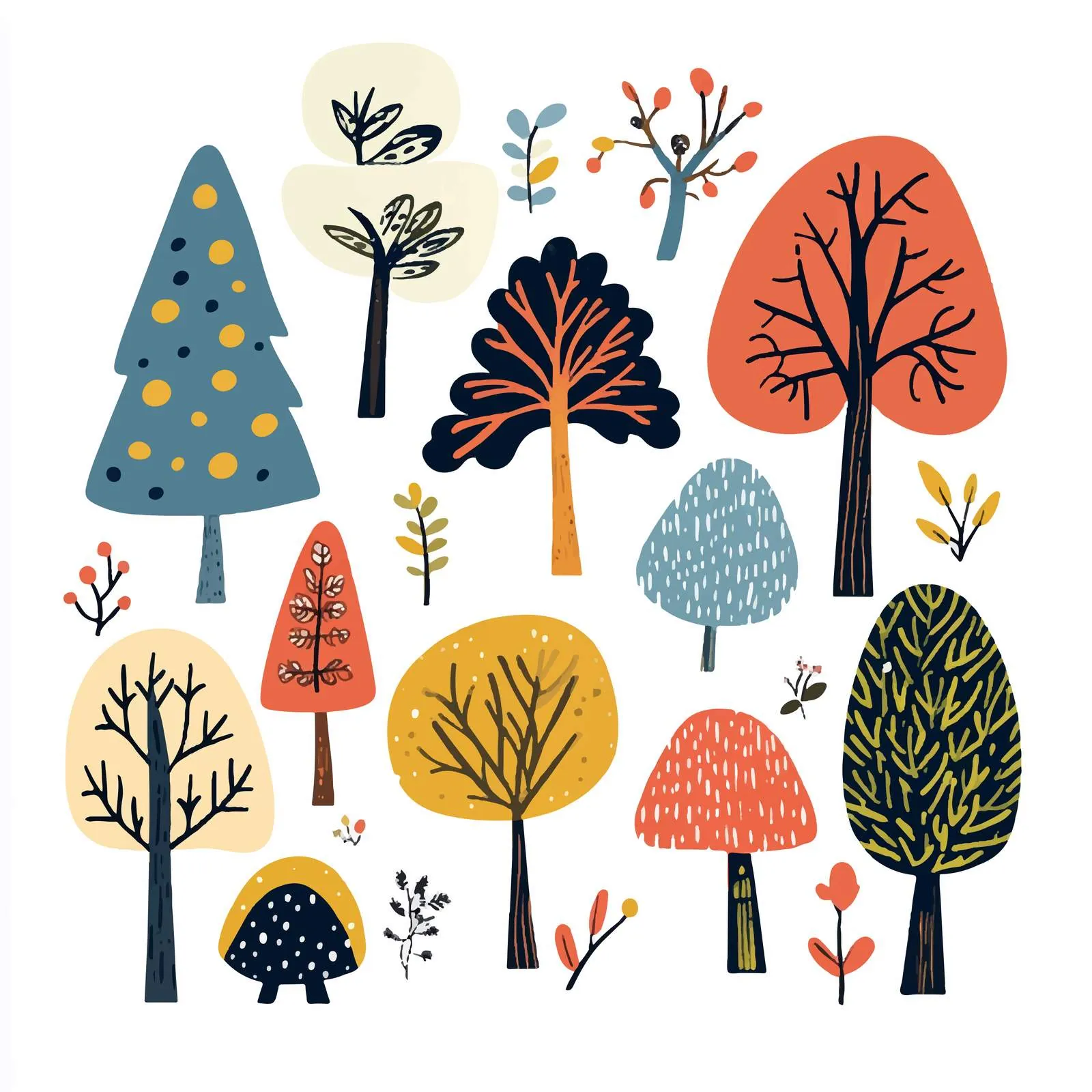 Childish Scandinavian Forest Trees Doodle Style — free download from Dotvec