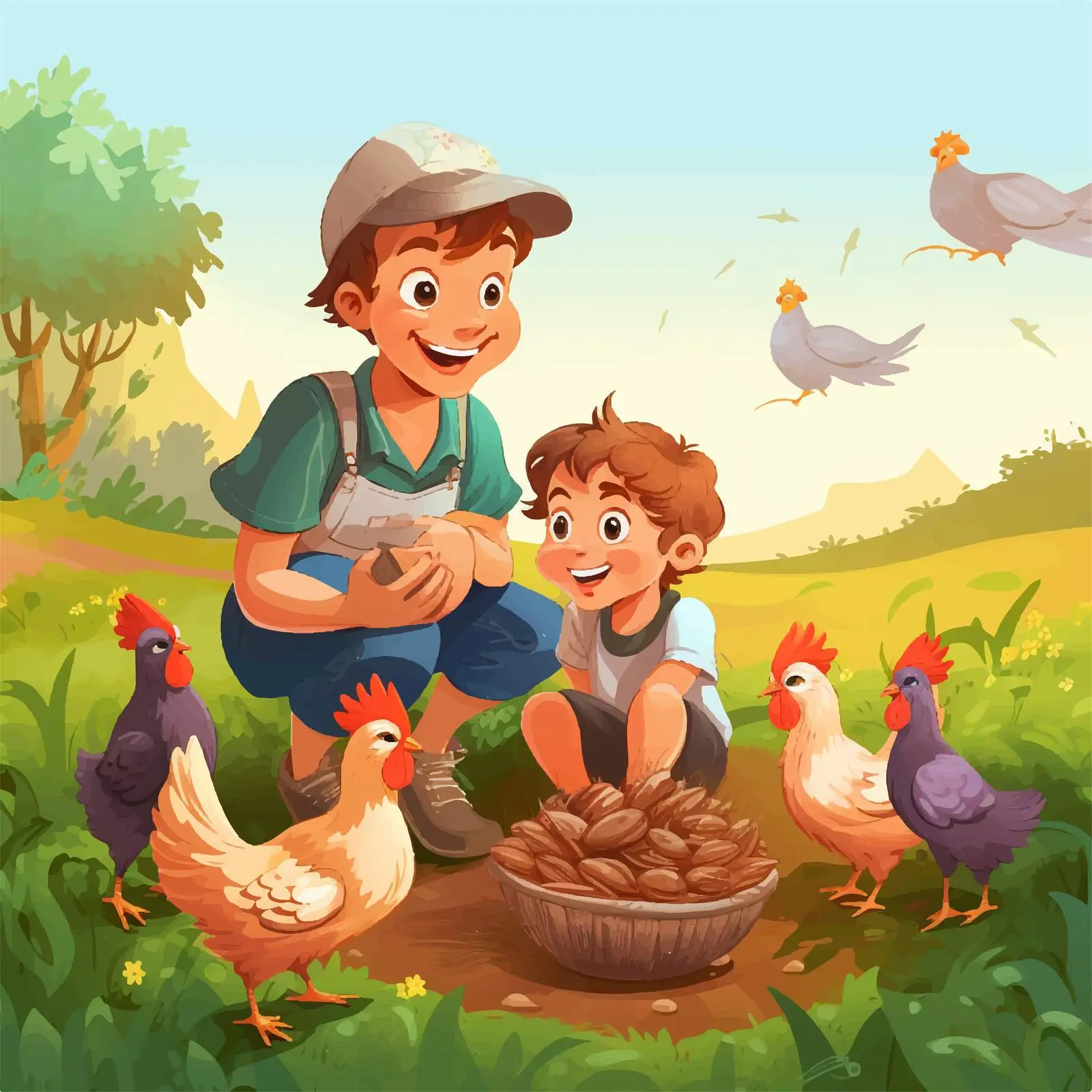 Children and Farmer Enjoying Farm Life — free download from Dotvec