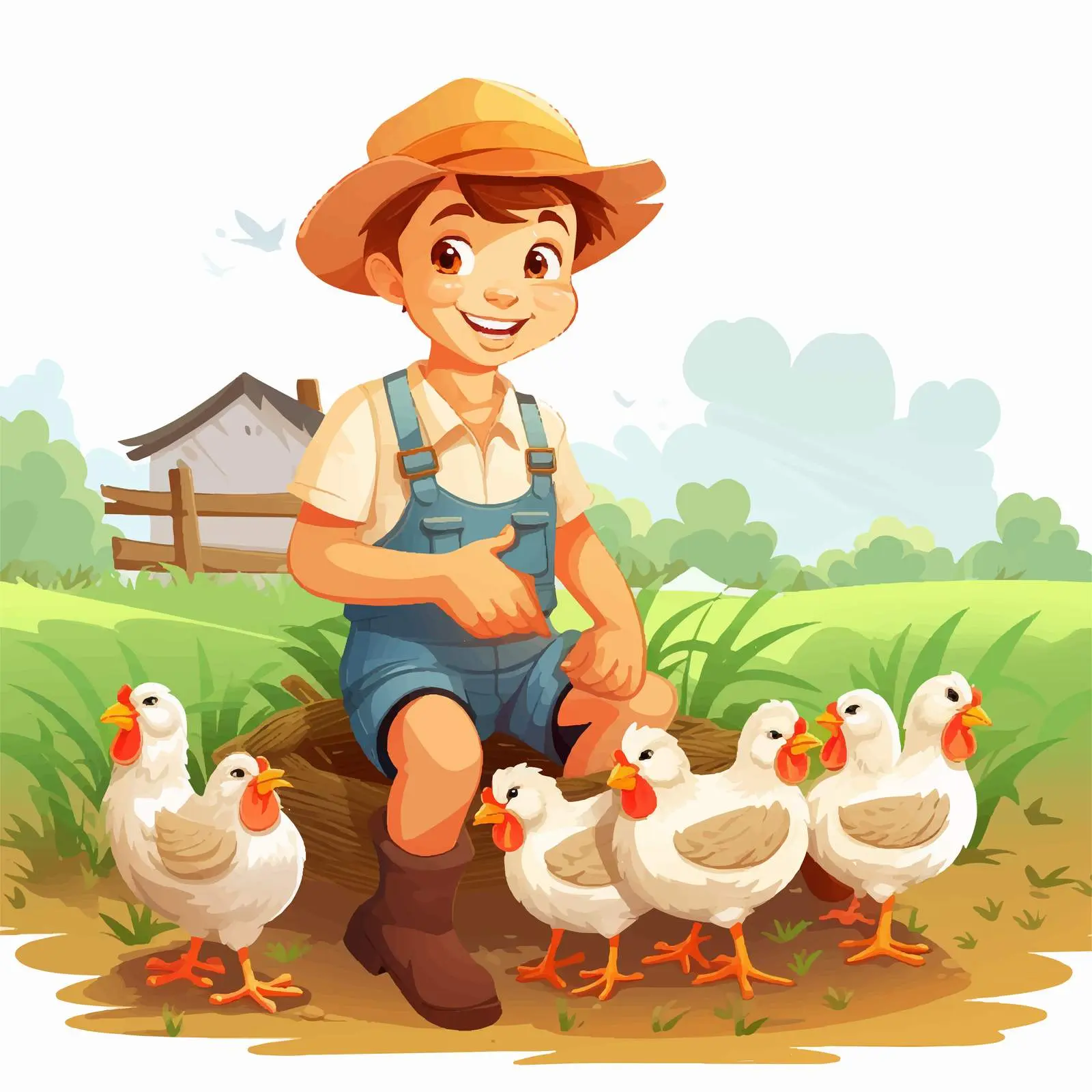 Children and Farmer Enjoying Farm Life with Chickens — free download from Dotvec