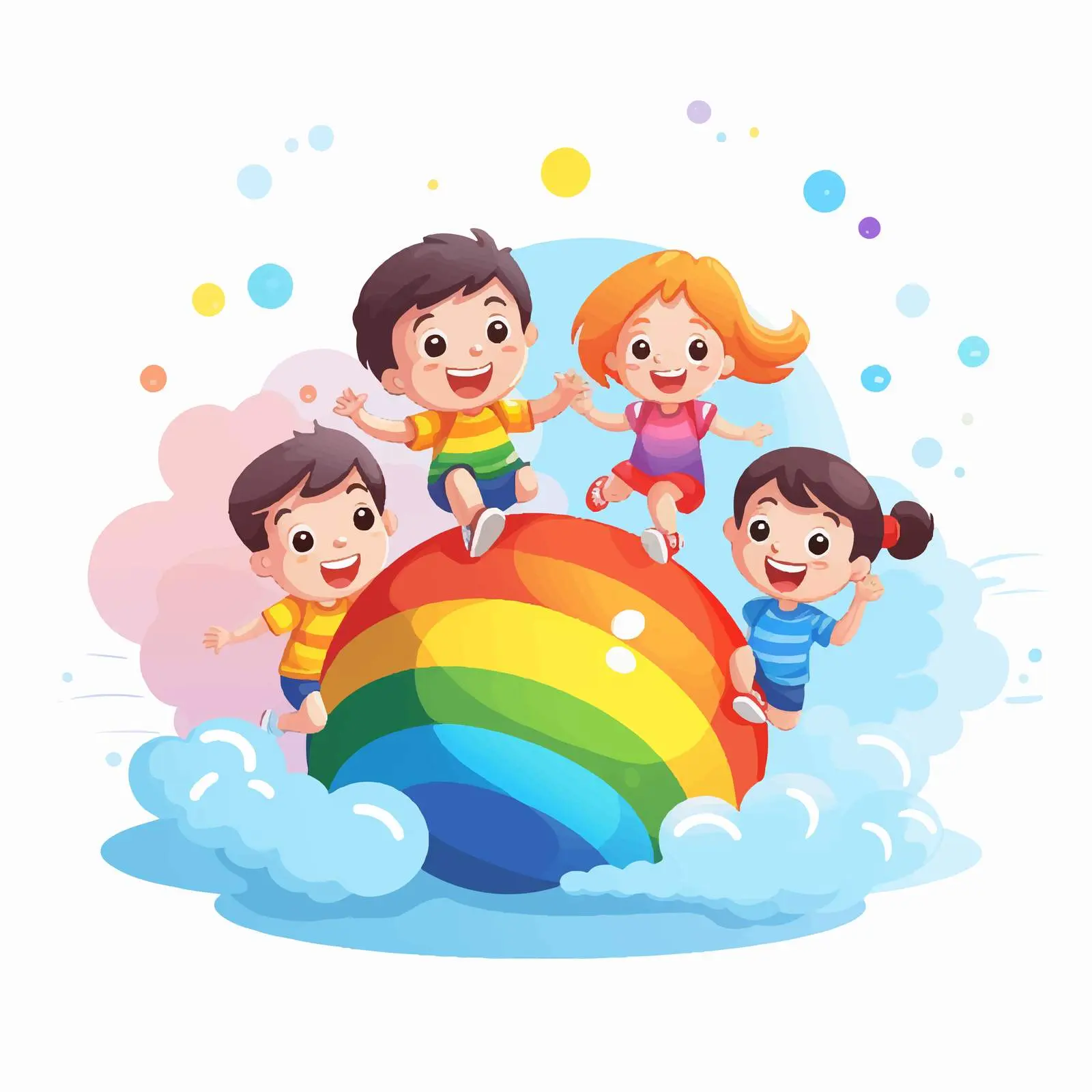 Children Bouncing Ball Over Rainbow Vector Art — free download from Dotvec