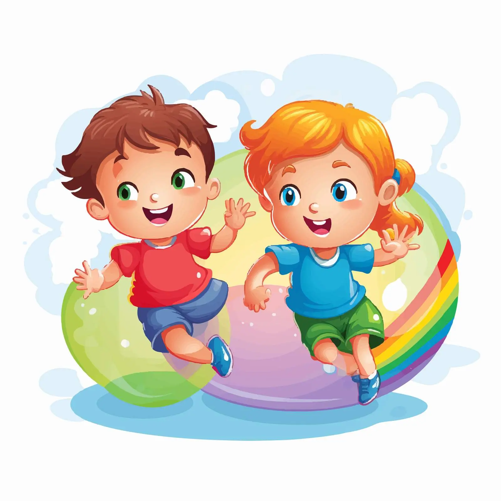 Children Bouncing Balls Over the Rainbow Vector — free download from Dotvec