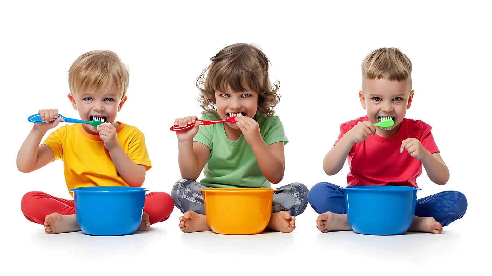 Children Brushing Teeth in Kindergarten Bathroom — free download from Dotvec