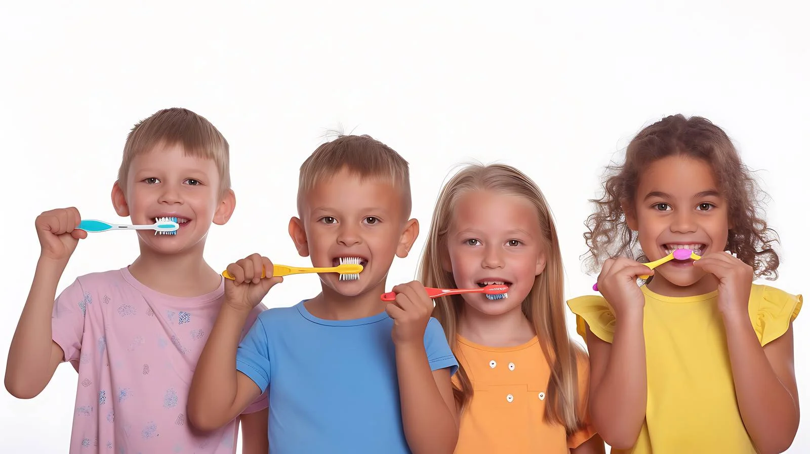 Children Brushing Teeth in Kindergarten Bathroom — free download from Dotvec