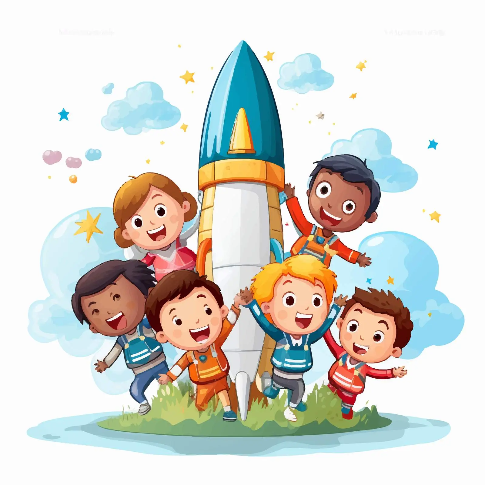Children Building a Rocket Together — free download from Dotvec
