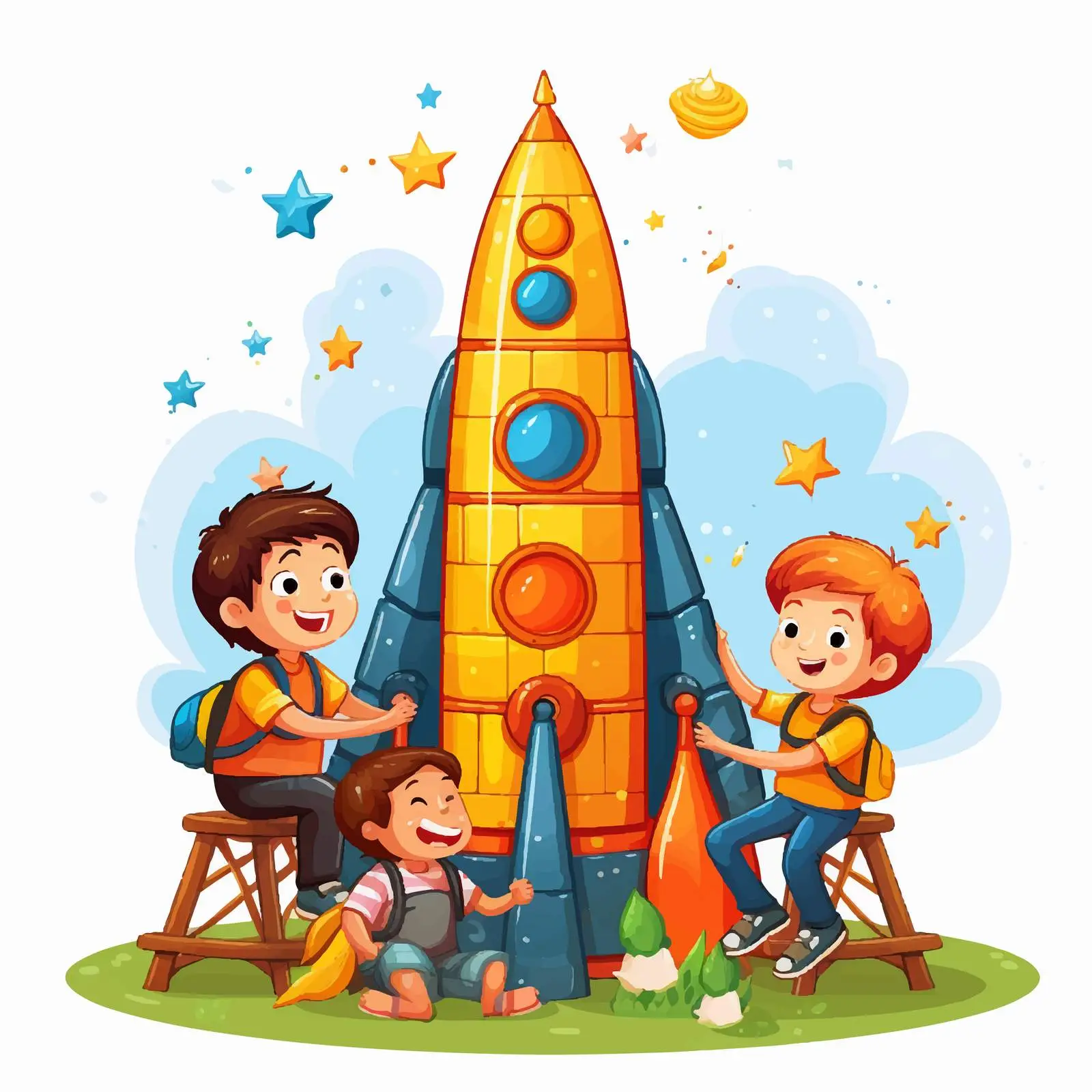 Children Building a Rocket Together Illustration — free download from Dotvec