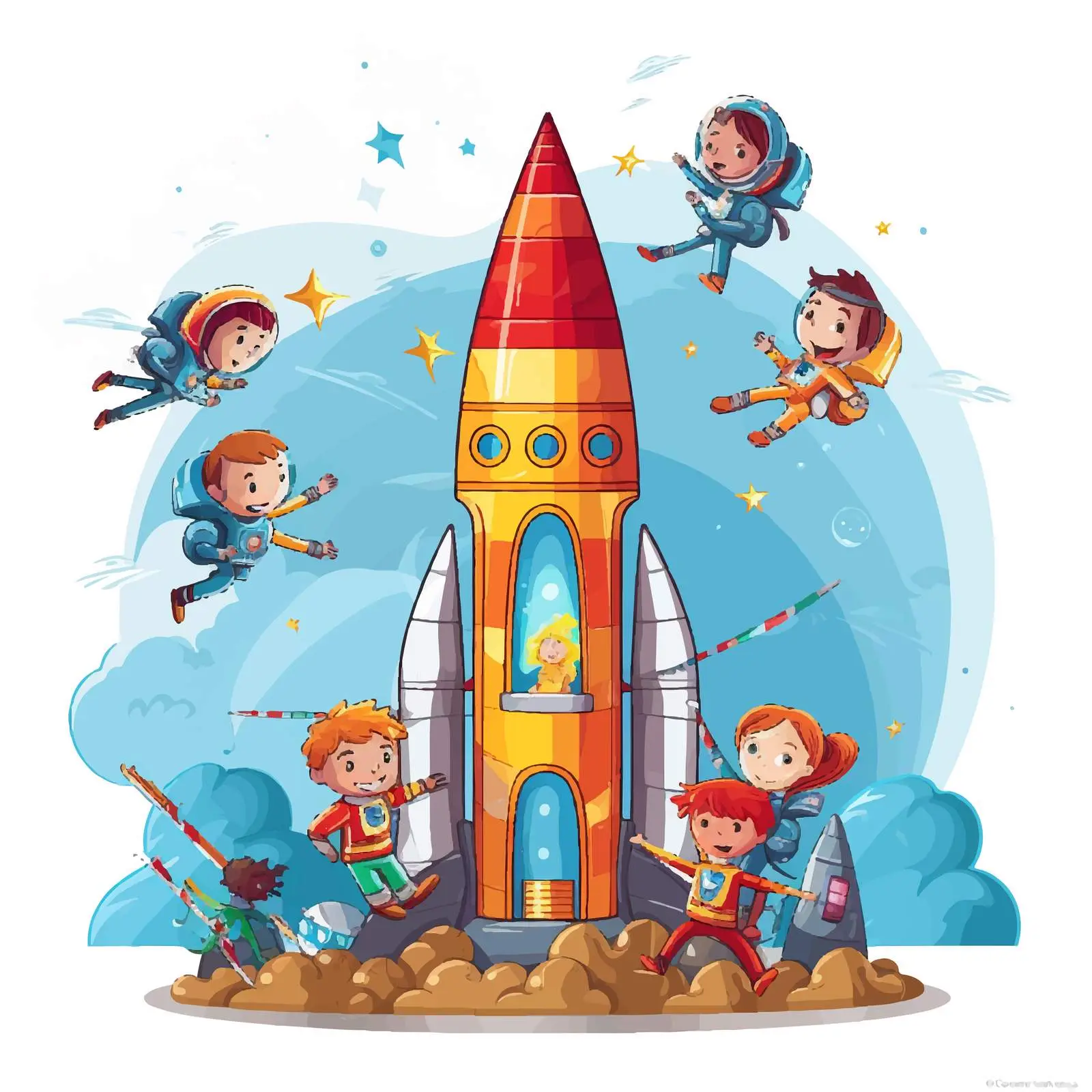 Children Building a Rocket Together — free download from Dotvec