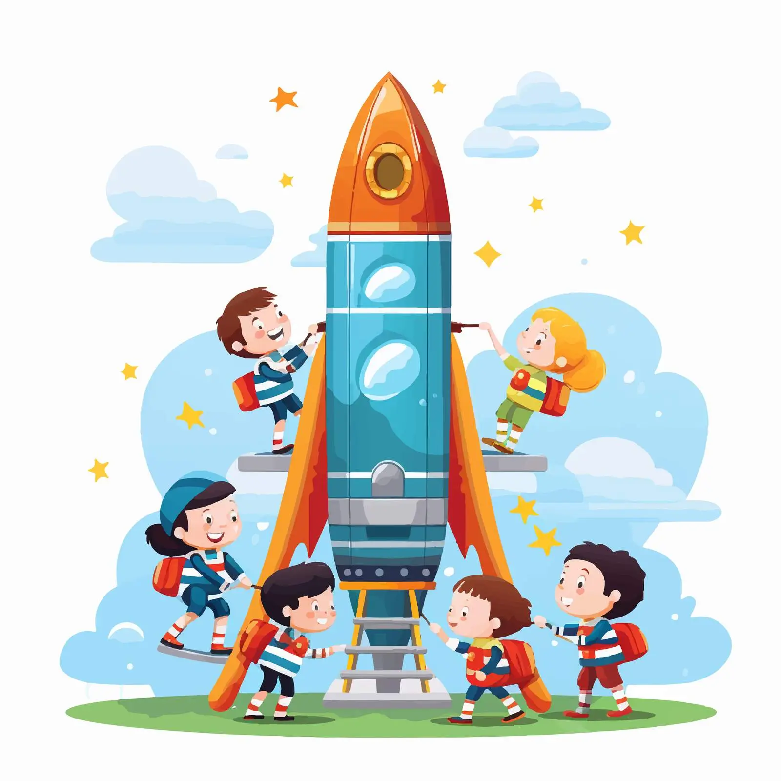 Children Building a Rocket Together Illustration — free download from Dotvec