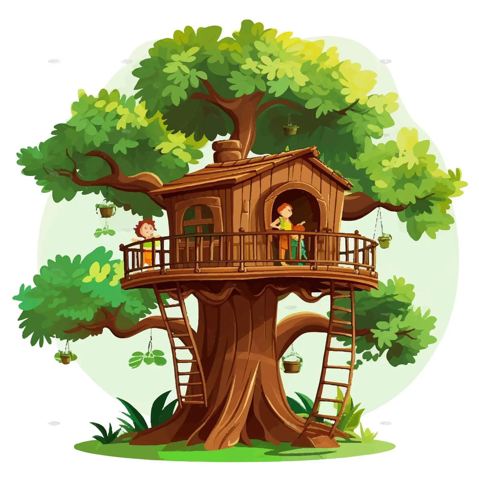 Kids Building Treehouse in Park Illustration — free download from Dotvec