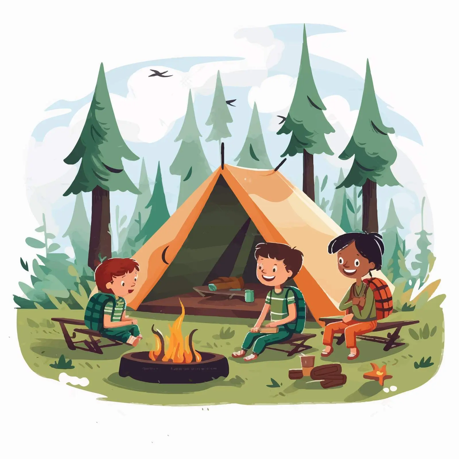 Kids Camping in the Park Cartoon Vector — free download from Dotvec