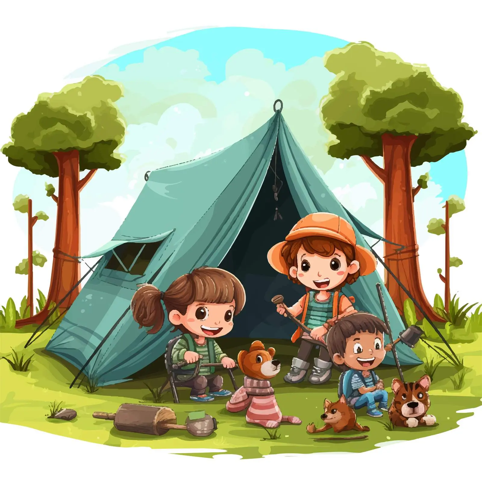 Children Camping in the Park Vector Illustration – free tents image from Dotvec