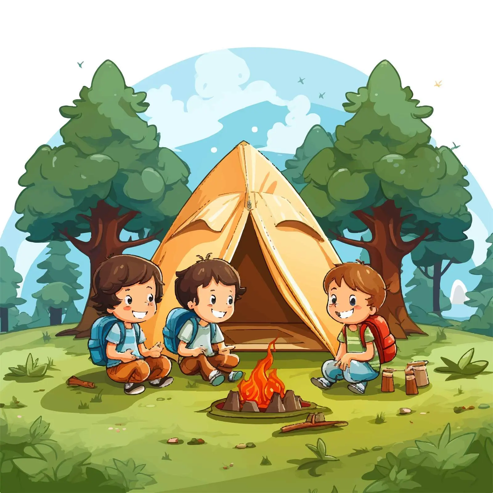 Children Camping in Park - Cartoon Vector — free download from Dotvec
