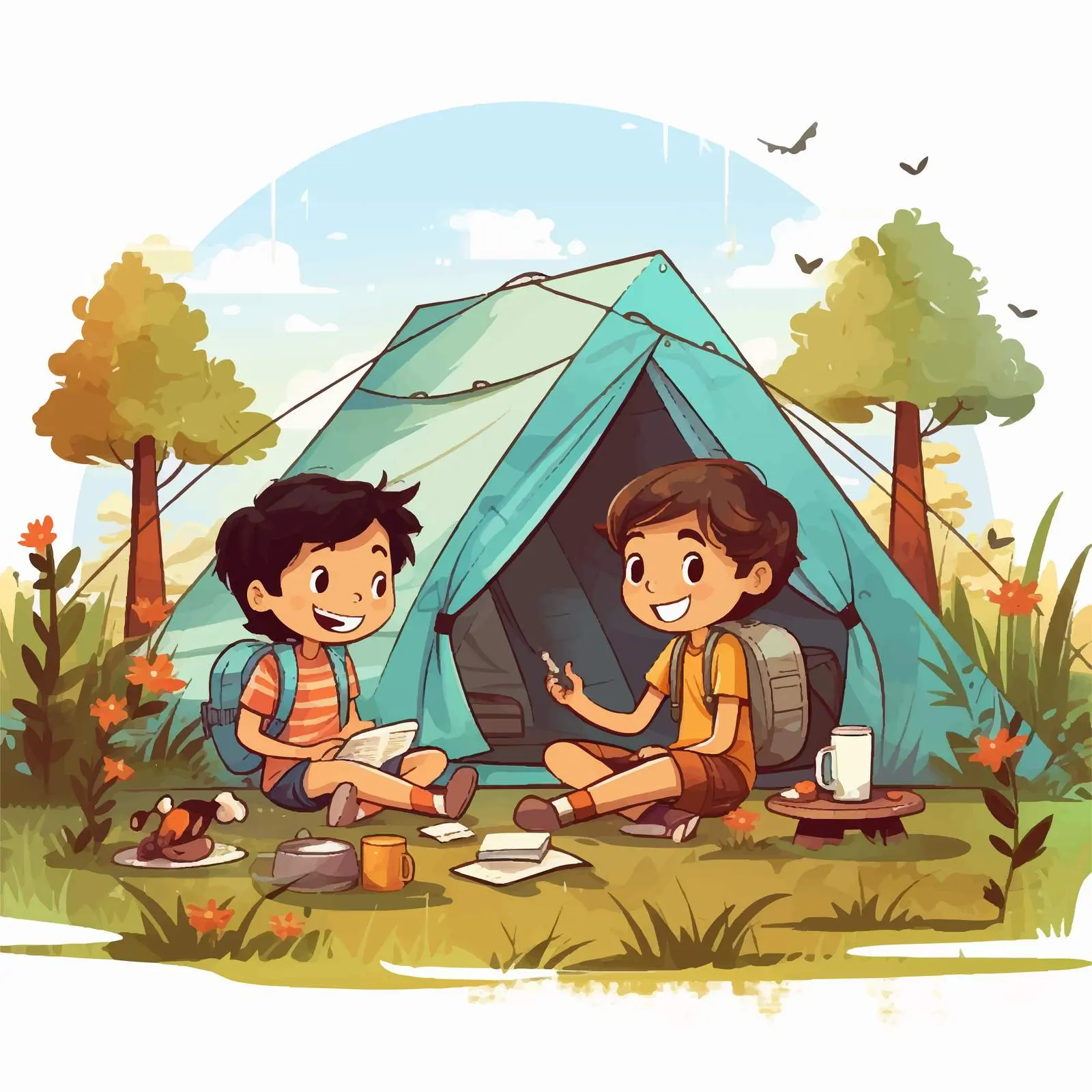 Children Camping in the Park Vector Illustration – free tents image from Dotvec