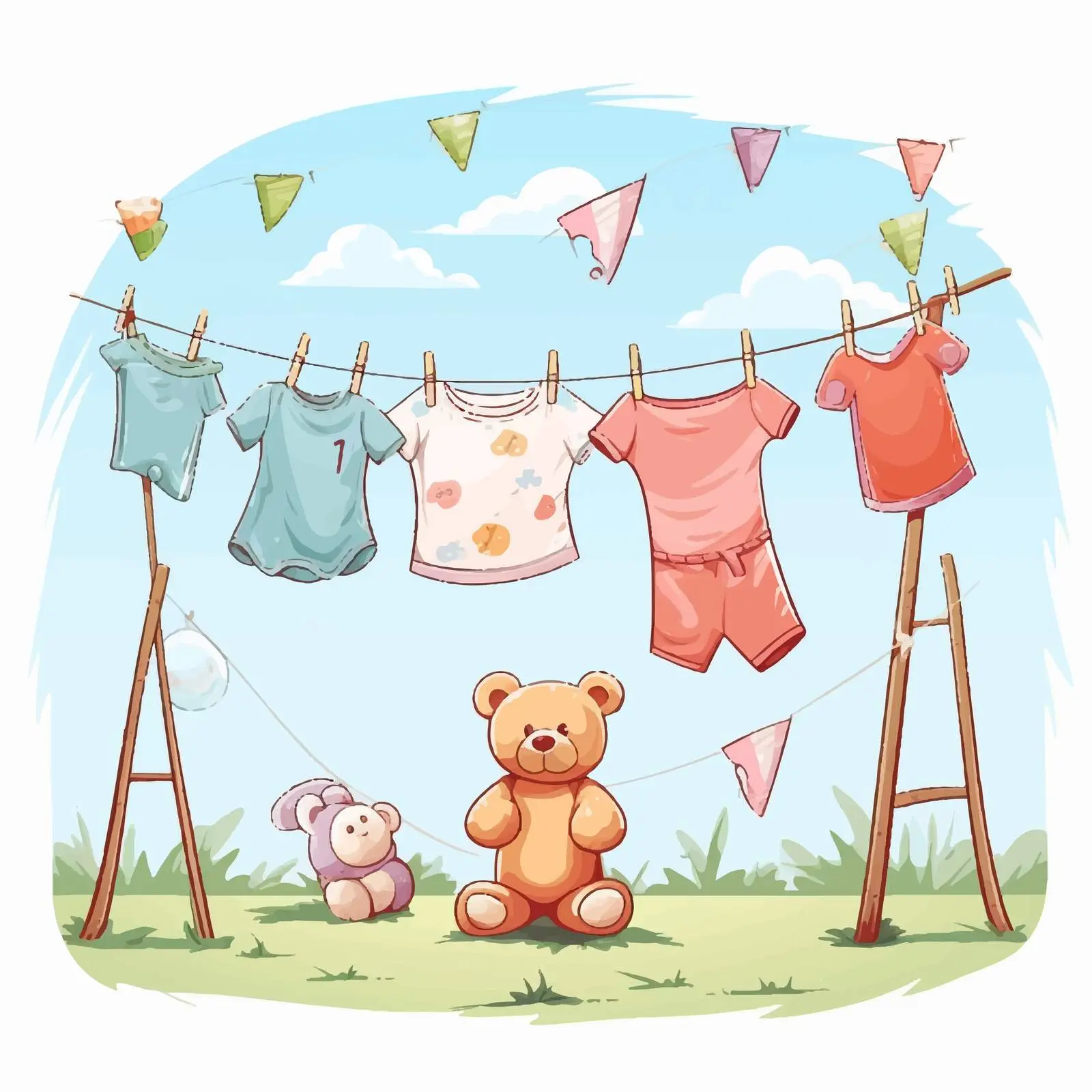 Children's Clothes and Accessories on a Clothesline — free download from Dotvec