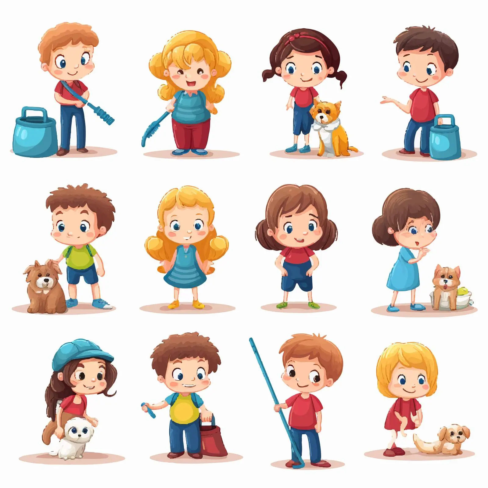Children Engaged in Various Chores Illustration — free download from Dotvec