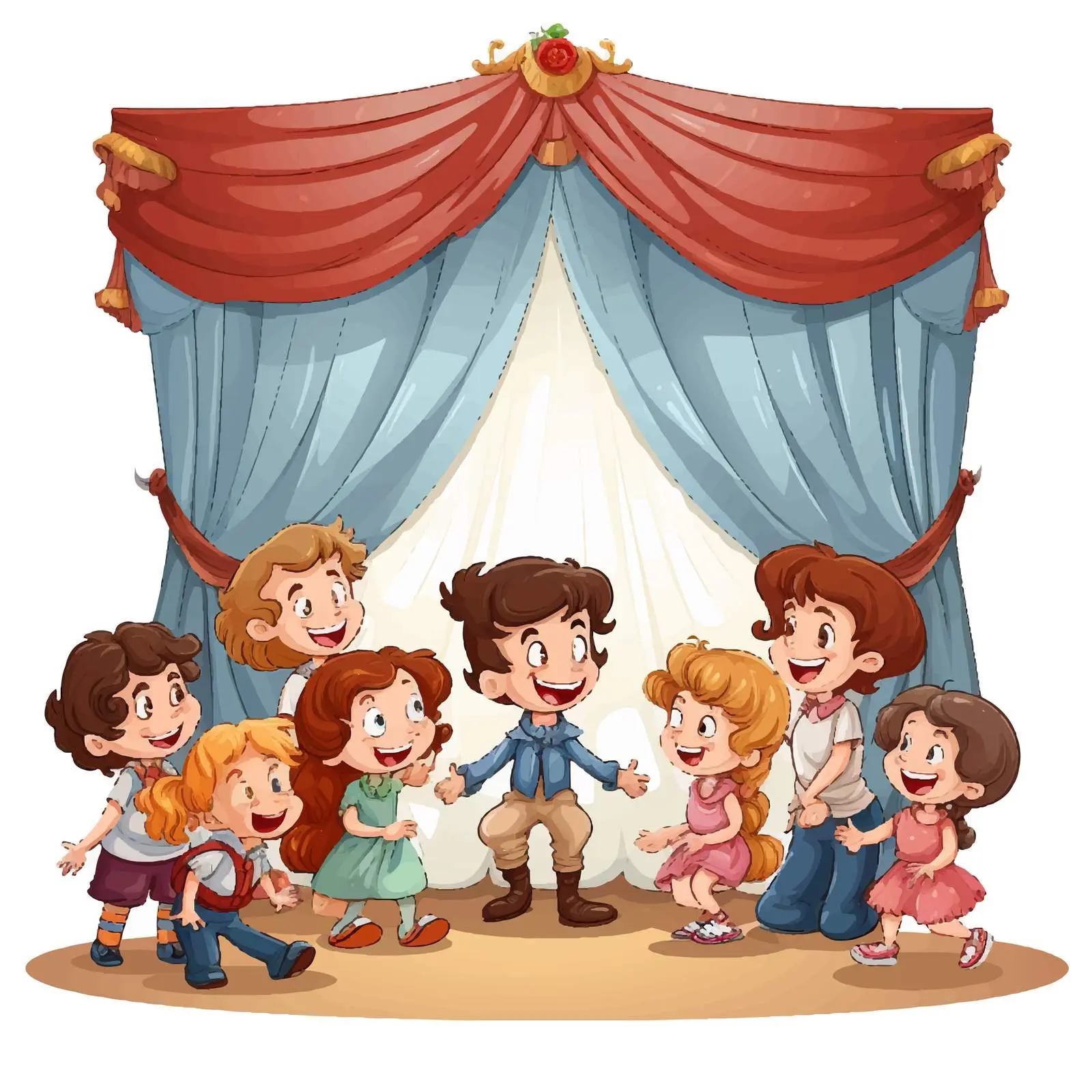 Children Performing in Stage Drama Illustration — free download from Dotvec