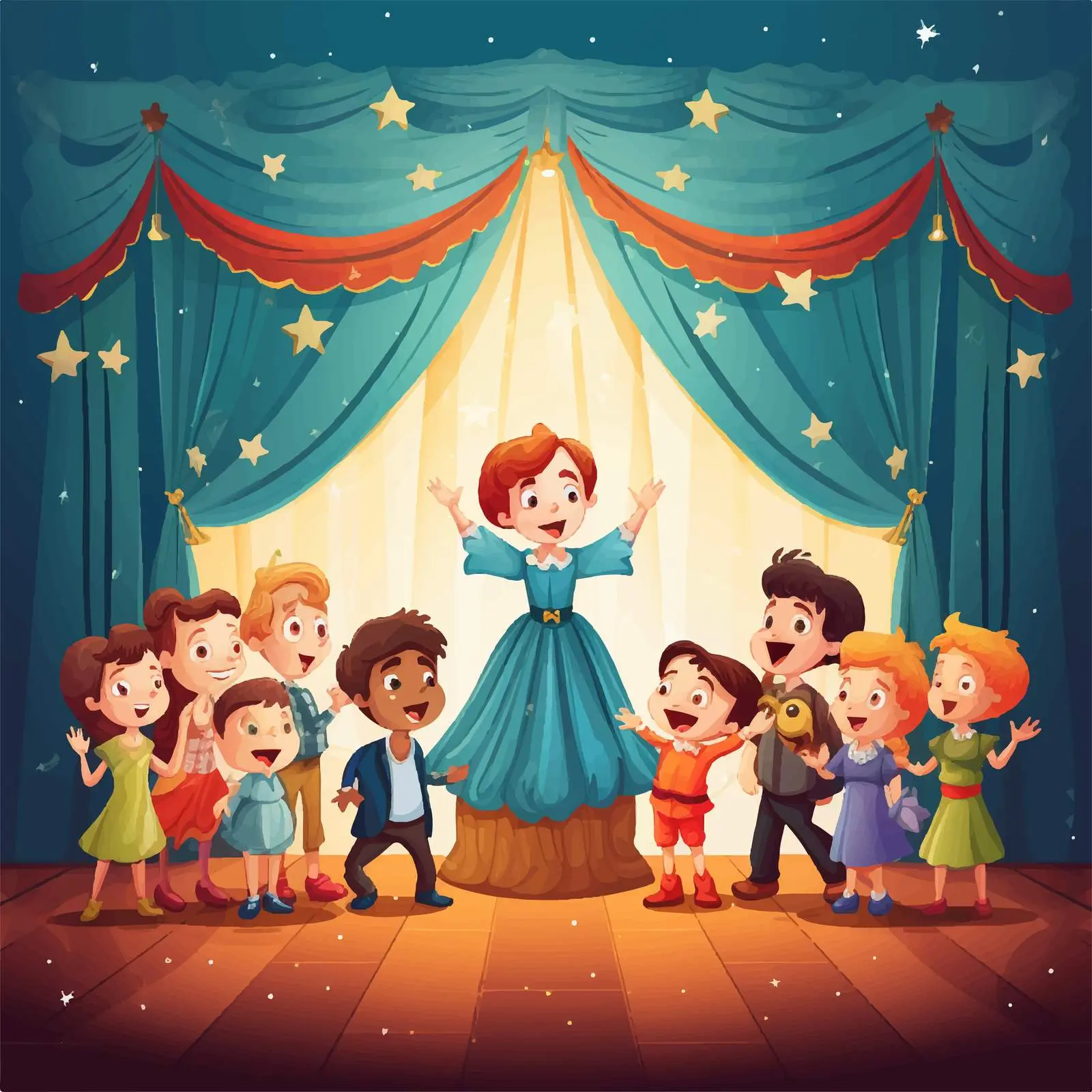 Children Performing in Stage Drama Illustration — free download from Dotvec