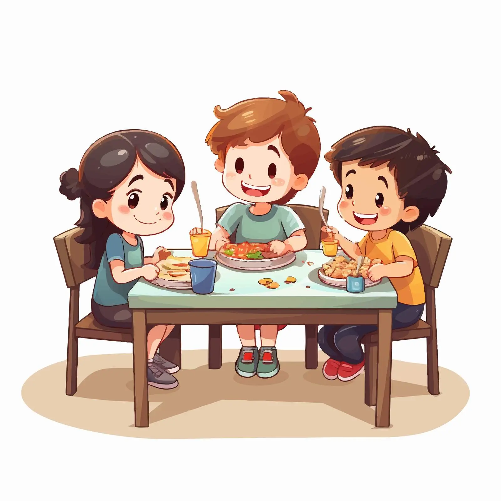 Kids Enjoying Meal at Dining Table Vector — free download from Dotvec