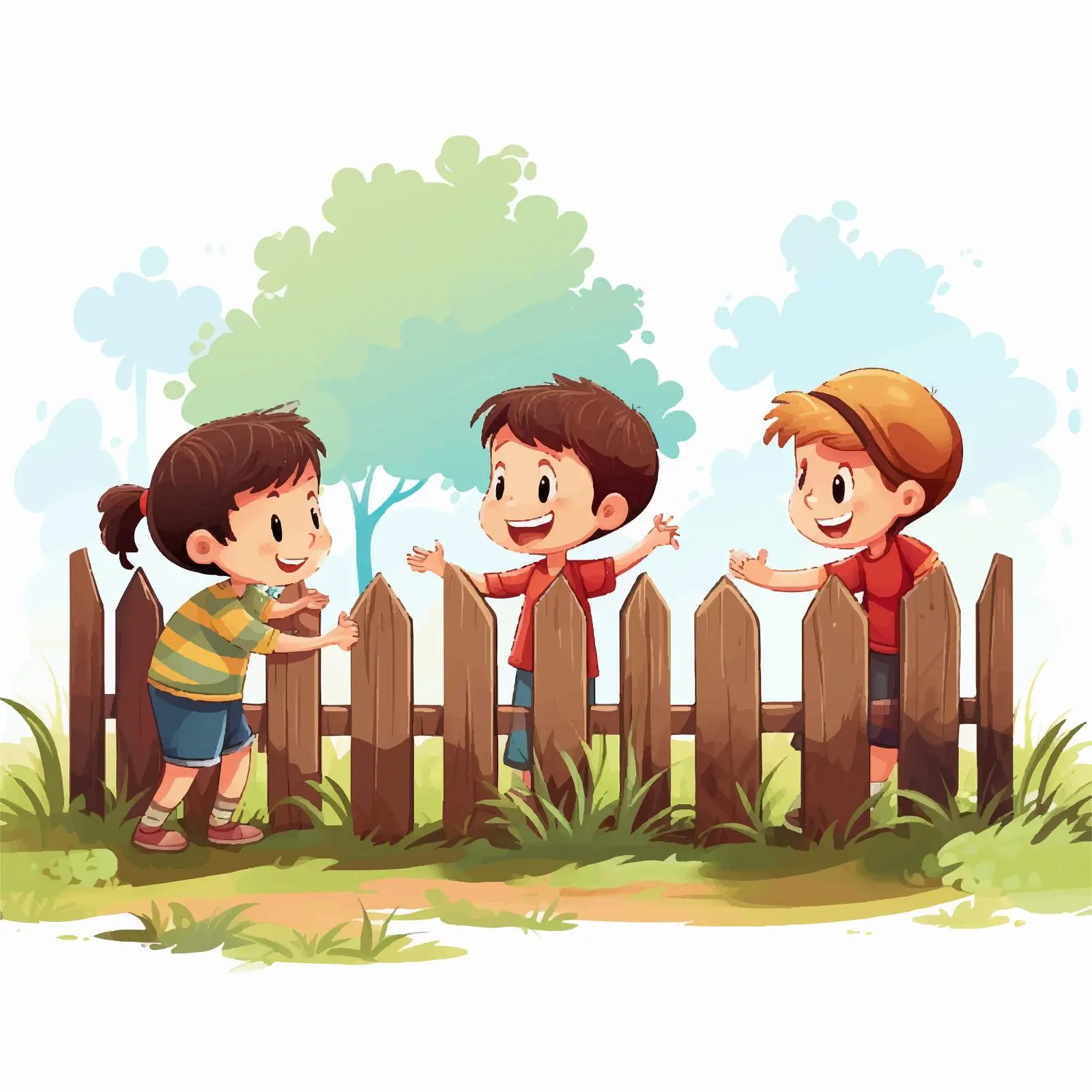 Children Repairing Fence in Park Illustration — free download from Dotvec