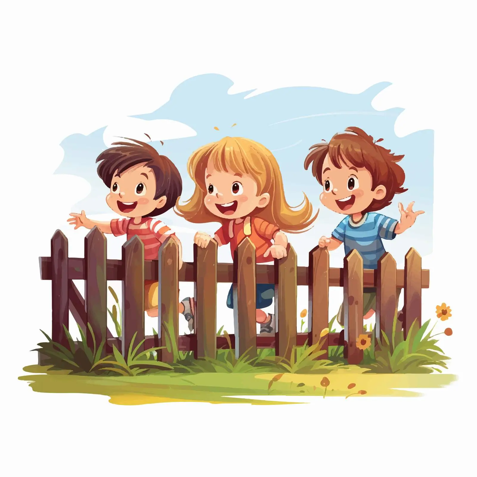 Kids Fixing Fence in Park Illustration — free download from Dotvec