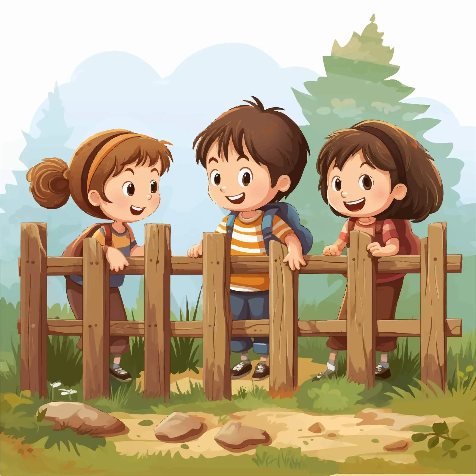 Children Fixing Fence in the Park Illustration — free download from Dotvec