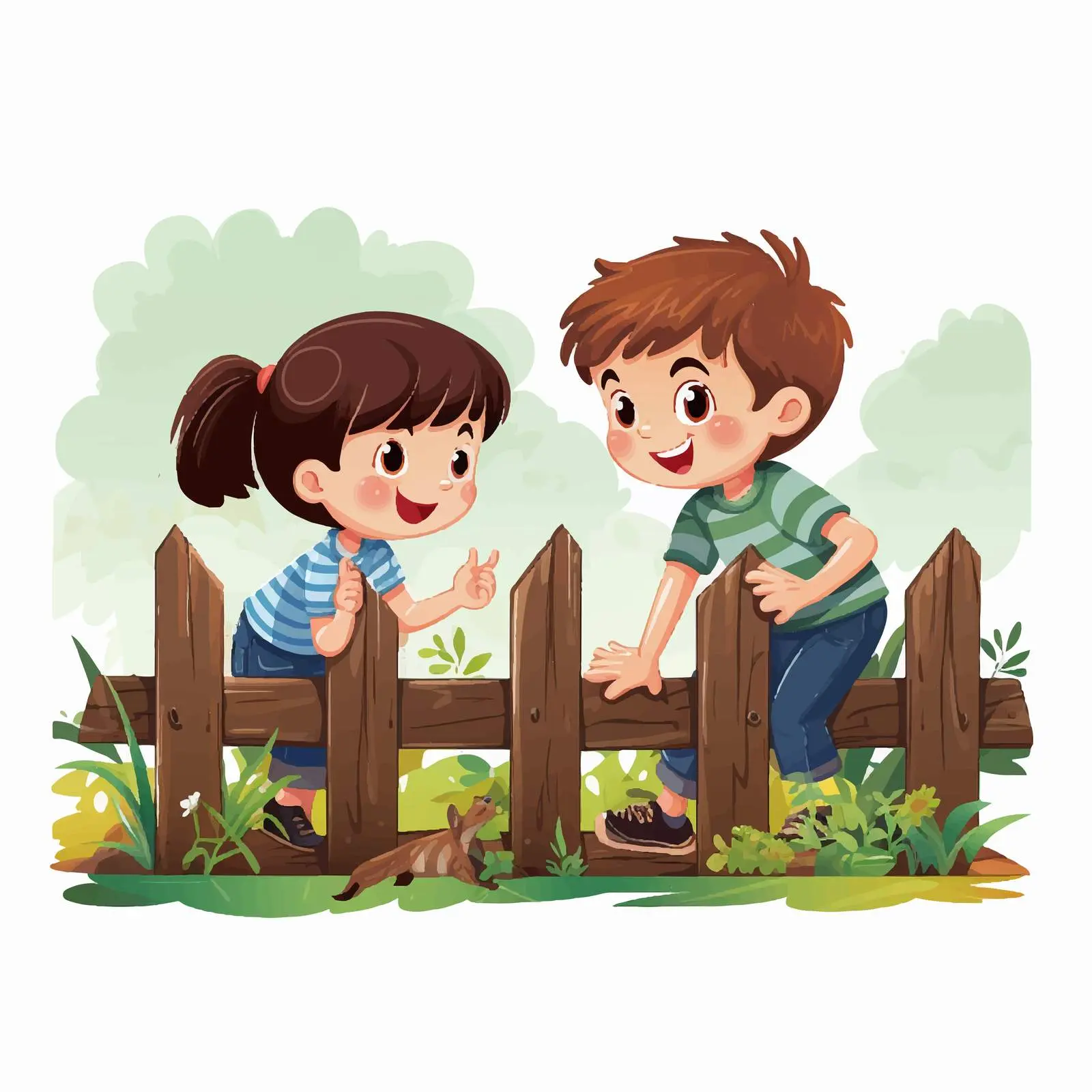 Kids Repairing Fence in Park Vector Illustration — free download from Dotvec