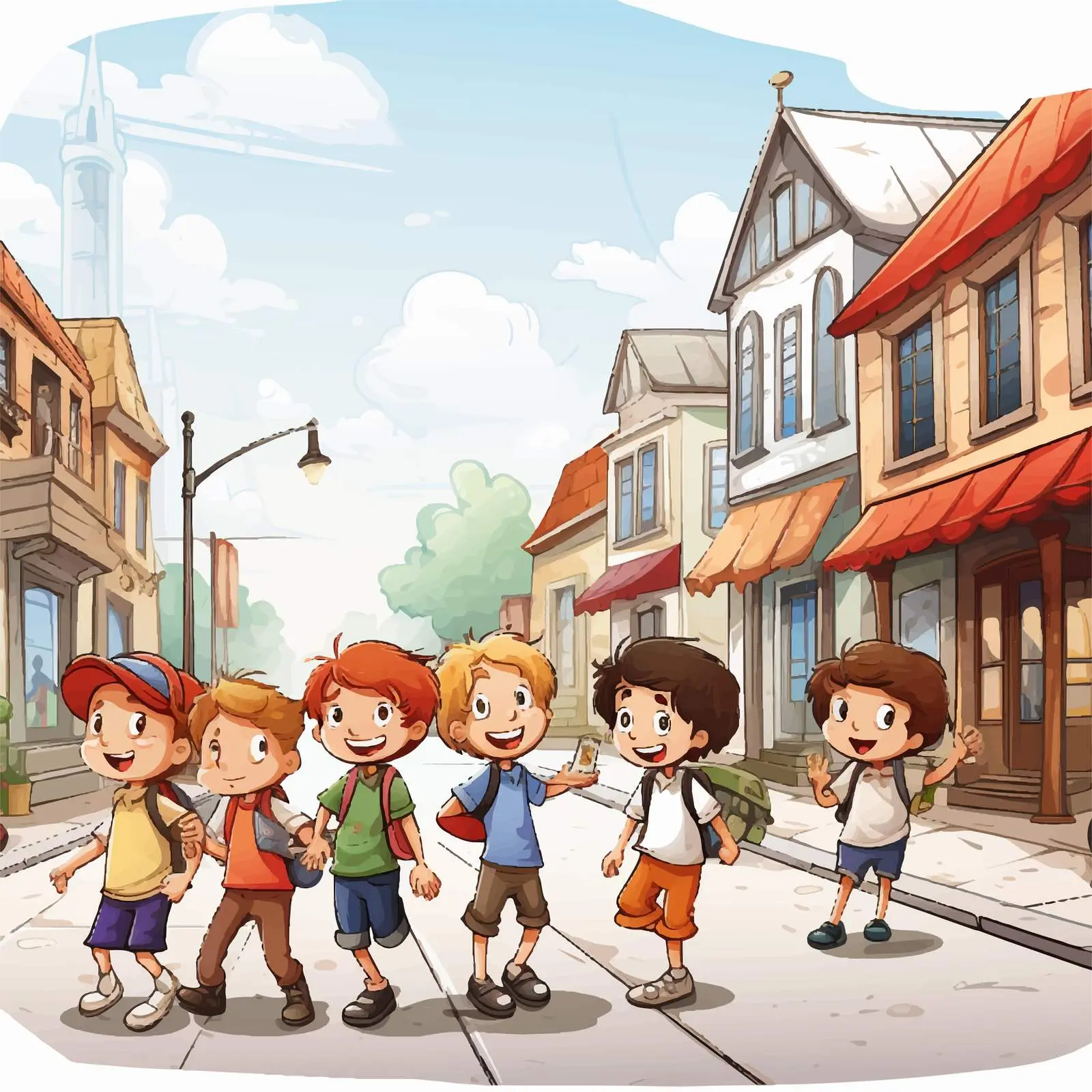 Children Hanging Out by the Street Vector — free download from Dotvec