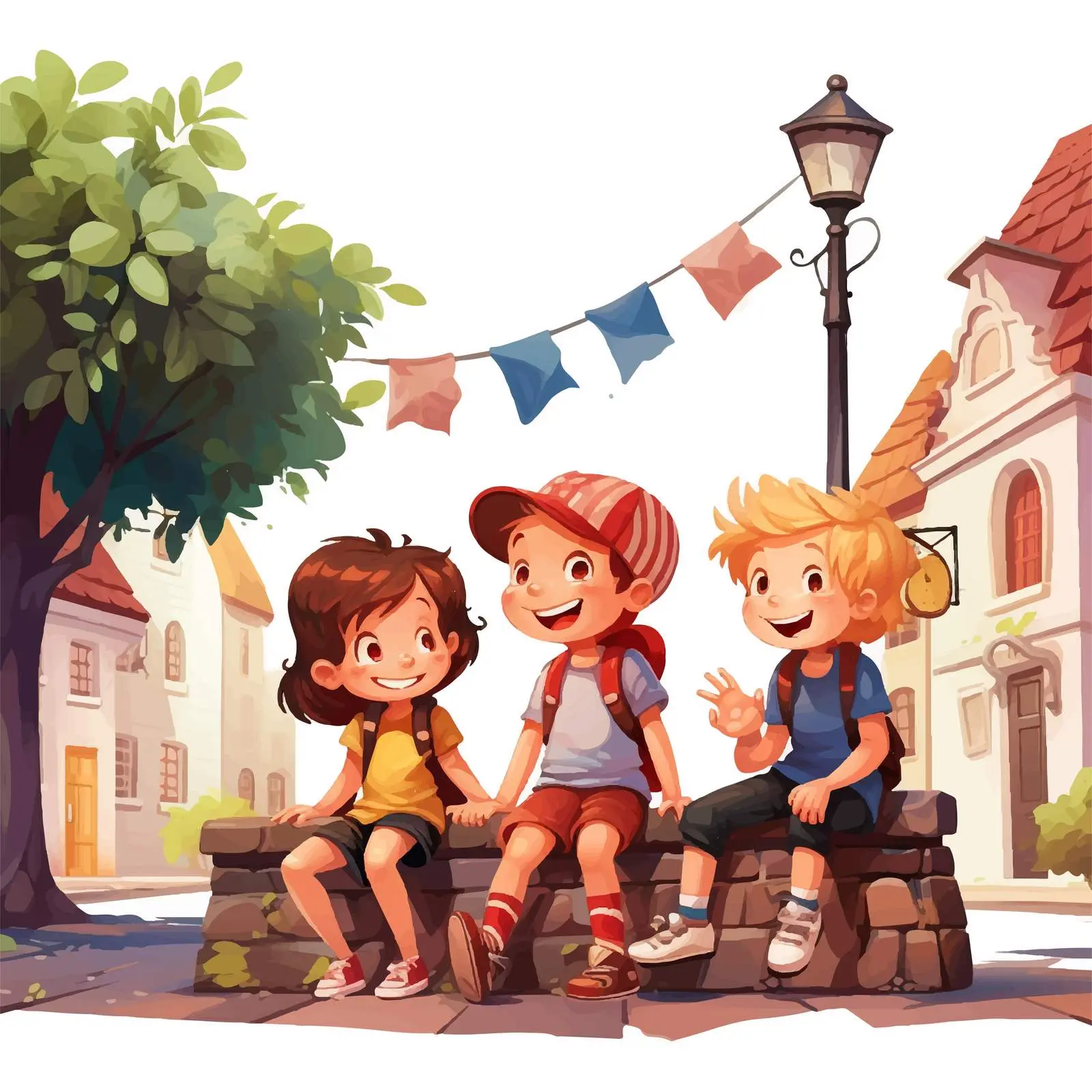 Children Hanging Out by the Street Vector — free download from Dotvec