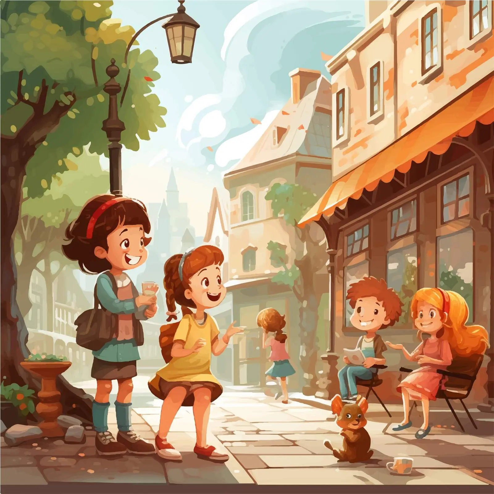 Children Hanging Out by the Street Vector — free download from Dotvec
