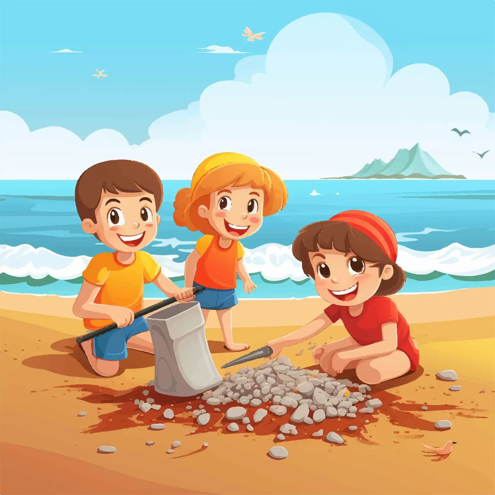 Children Cleaning a Dirty Beach Illustration — free download from Dotvec