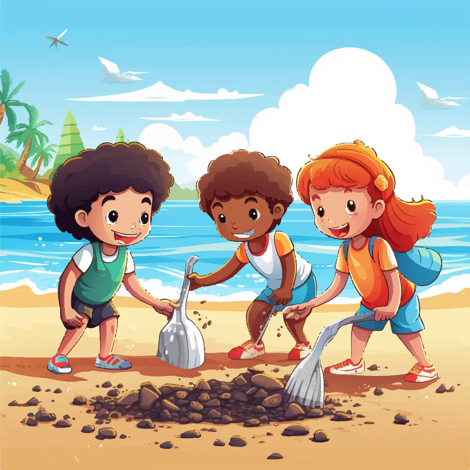 Children Cleaning a Dirty Beach Illustration — free download from Dotvec