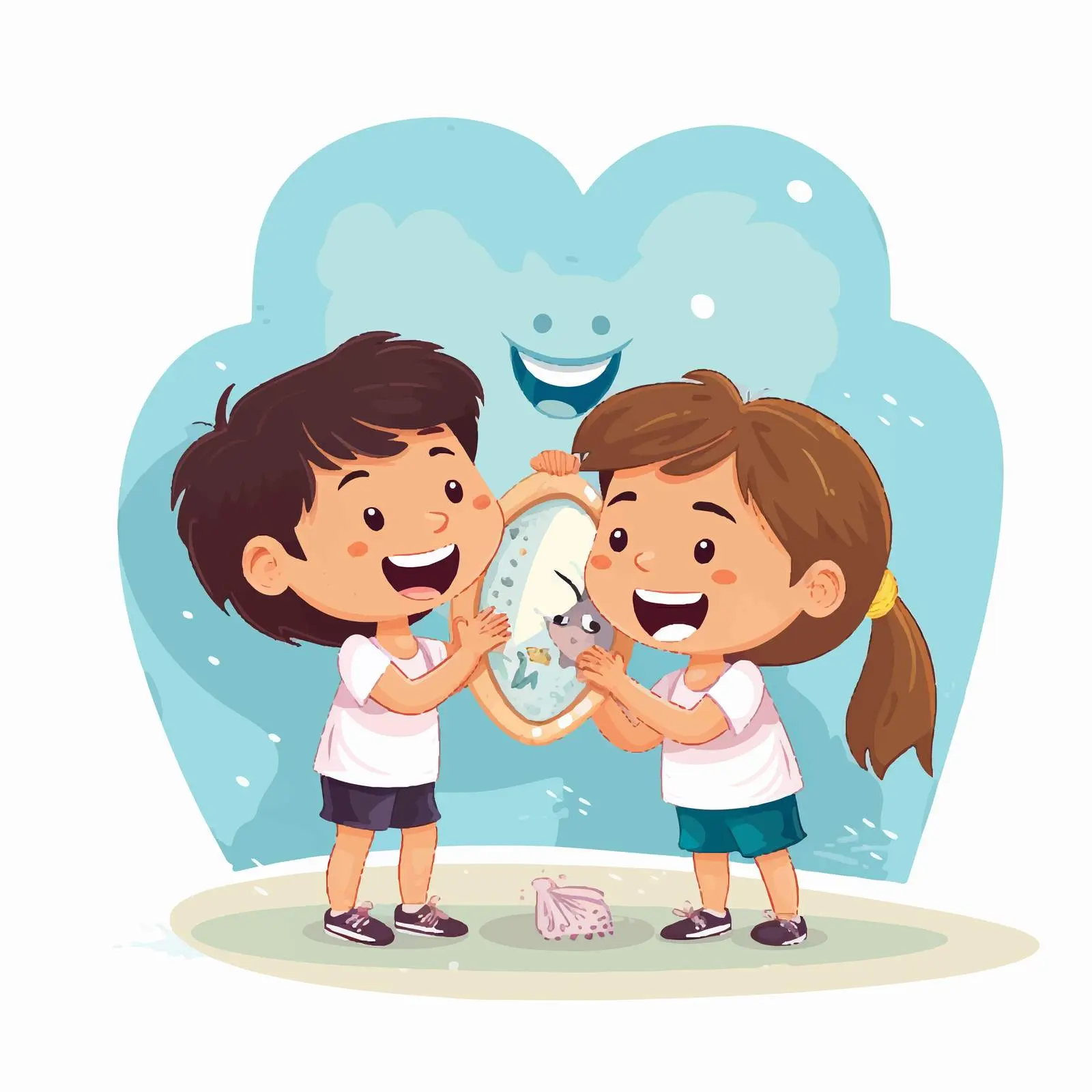 Kids with Dental Mirror and Big Tooth Graphic — free download from Dotvec