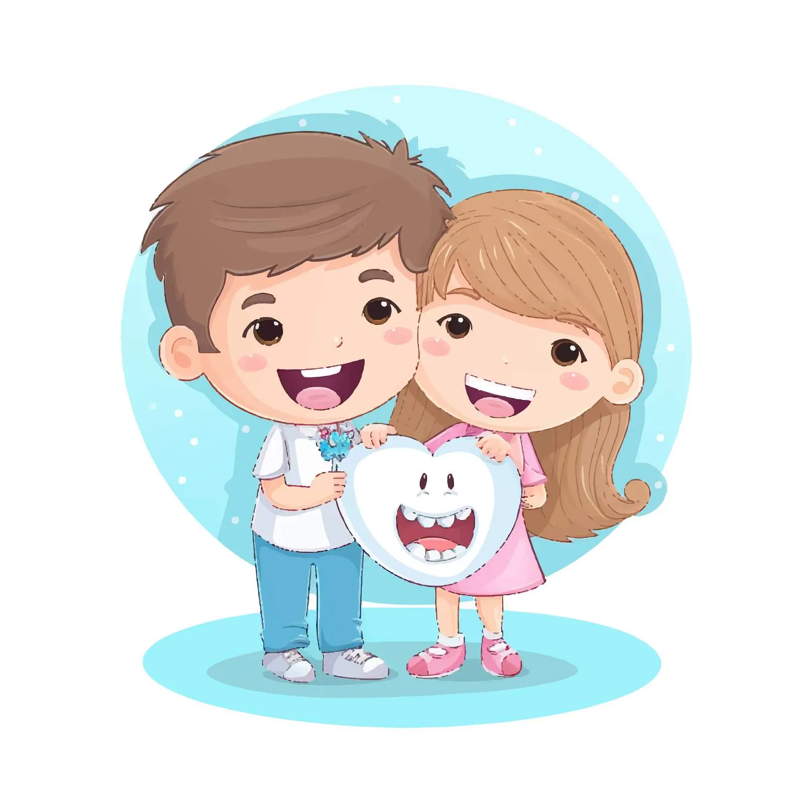 Children with Dental Mirror and Big Tooth — free download from Dotvec