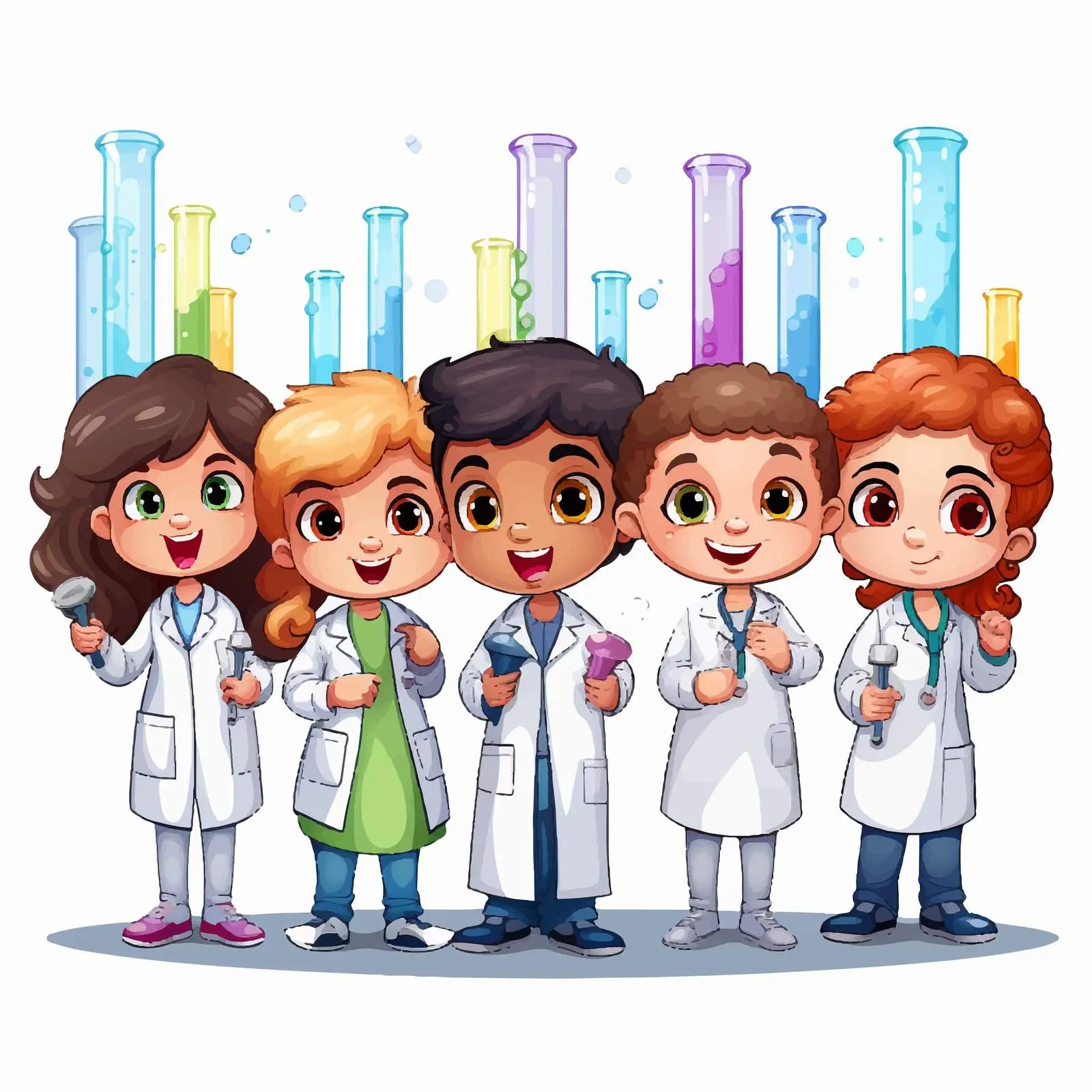 Kids in Lab Coats with Test Tubes Vector — free download from Dotvec